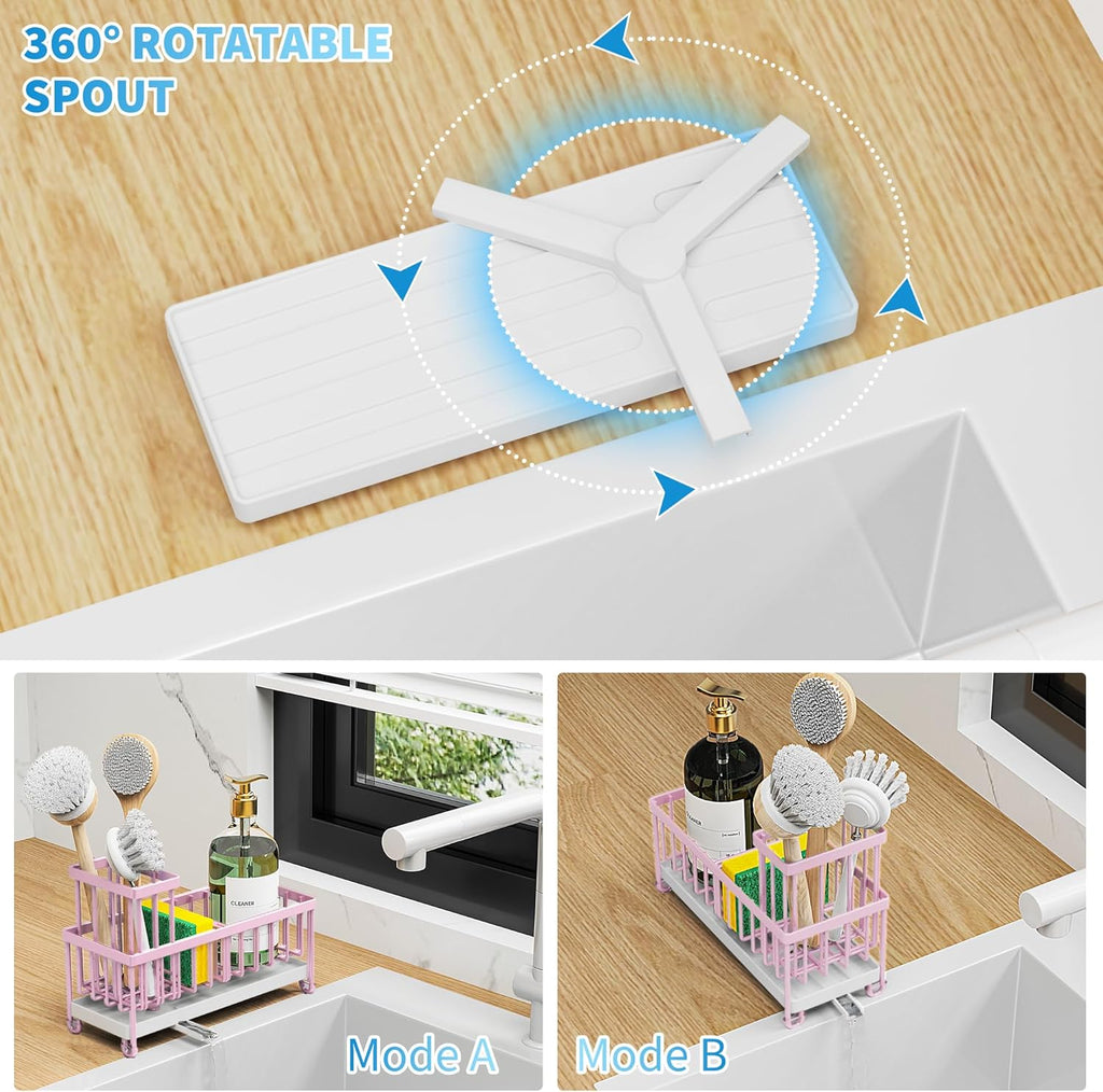 Cisily Black Sponge Holder for Kitchen Sink, Sink Caddy Organizer with High Brush Holder,