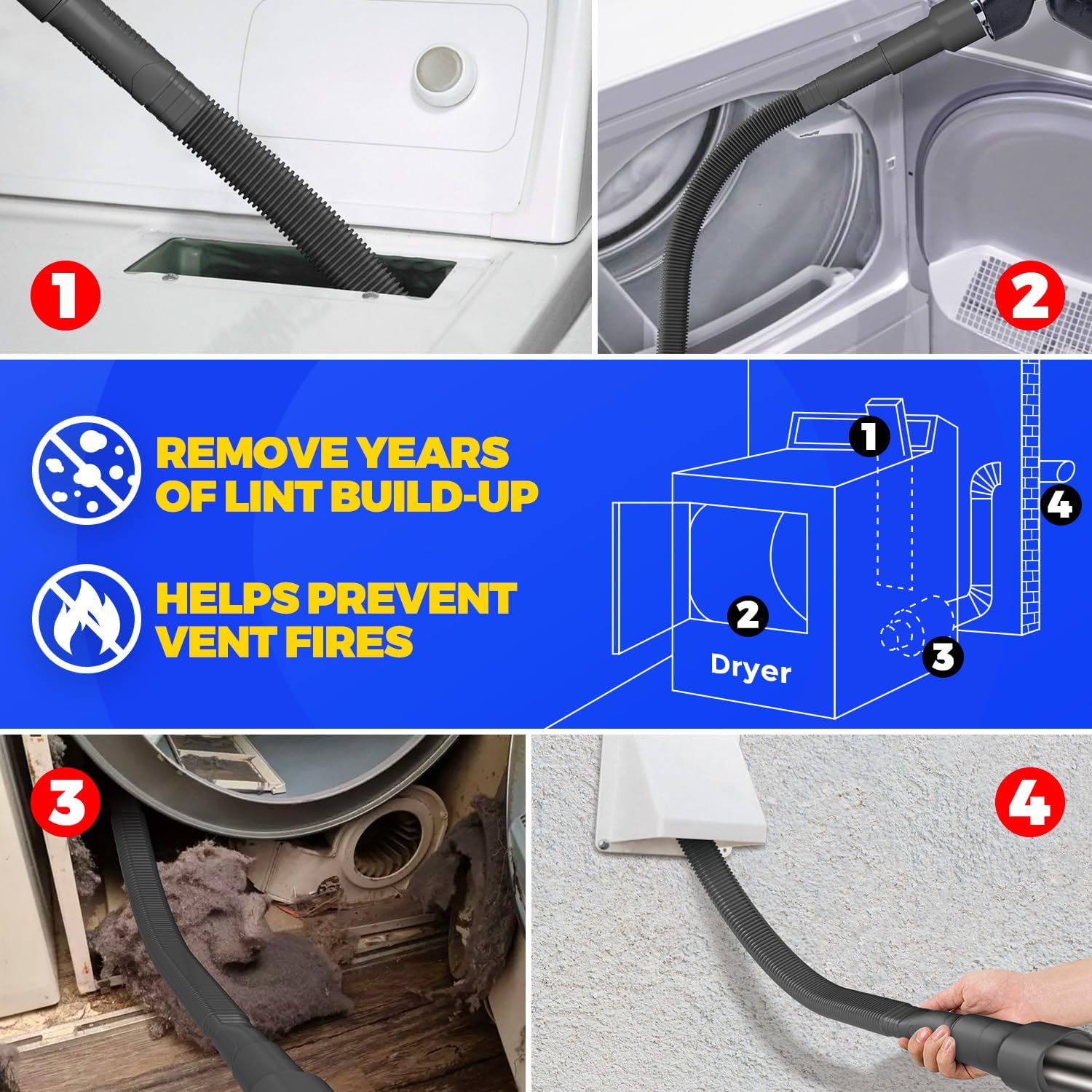 Holikme 2 Pieces Dryer Vent Cleaner Kit, Dryer Lint Vacuum Attachment and Flexible Dryer Lint Brush