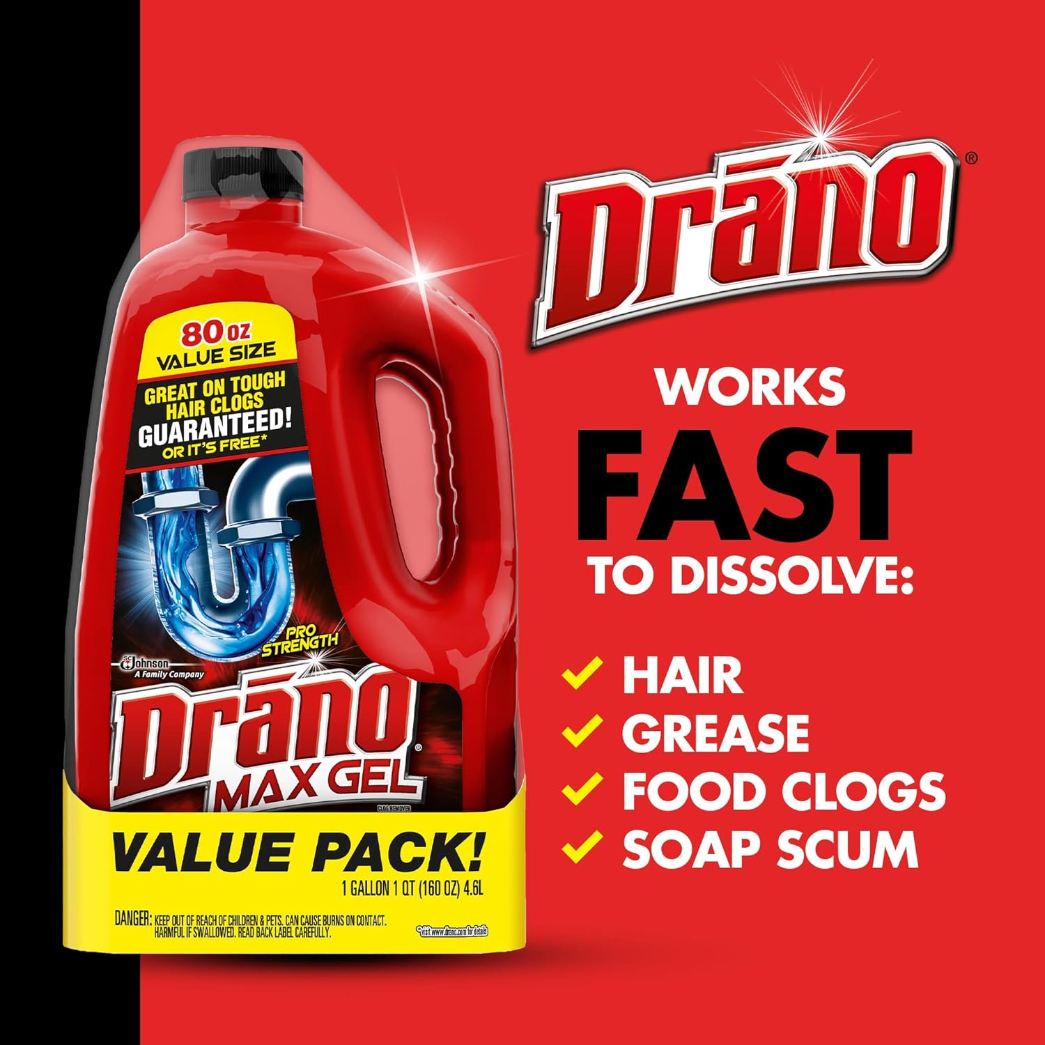 Drano Max Gel Drain Clog Remover and Cleaner for Shower or Sink Drains,