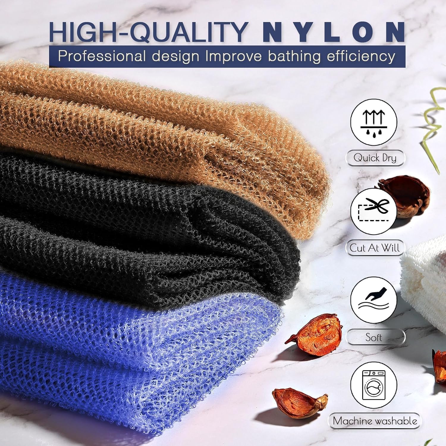 UJFQBH 3 Pieces African Bath Sponge African Net Long Net Bath Sponge Exfoliating Shower Body Scrubber Back Scrubber Skin Smoother