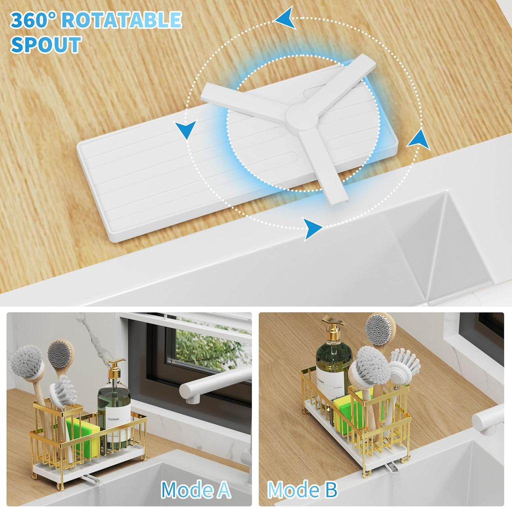 Cisily Black Sponge Holder for Kitchen Sink, Sink Caddy Organizer with High Brush Holder,