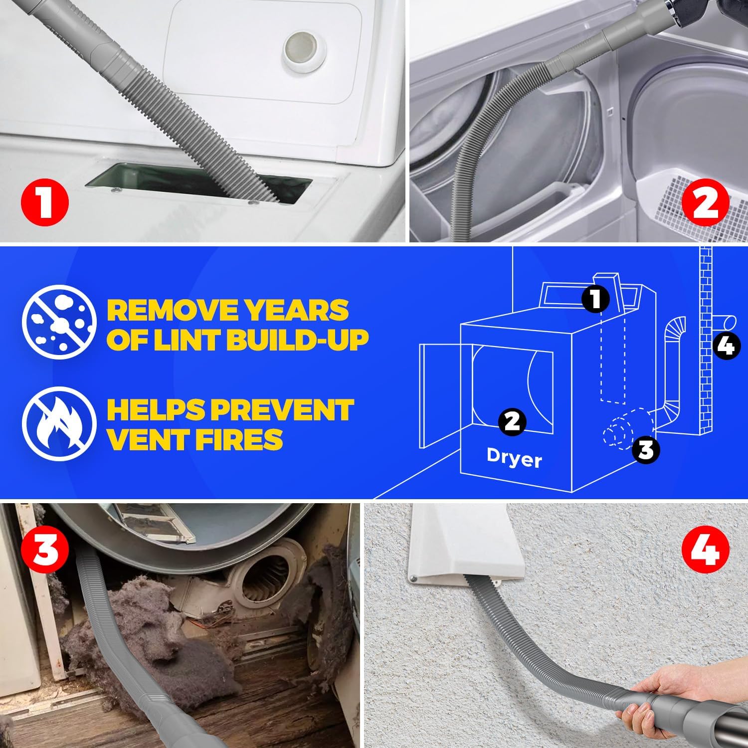 Holikme 2 Pieces Dryer Vent Cleaner Kit, Dryer Lint Vacuum Attachment and Flexible Dryer Lint Brush
