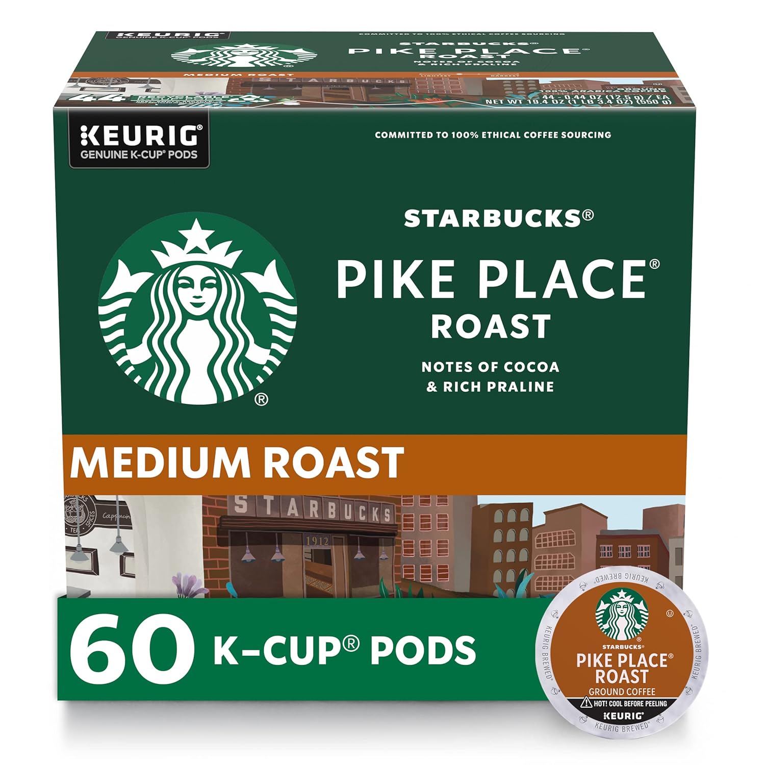 Starbucks K-Cup Coffee Pods, Medium Roast Coffee, Pike Place Roast for Keurig Brewers,