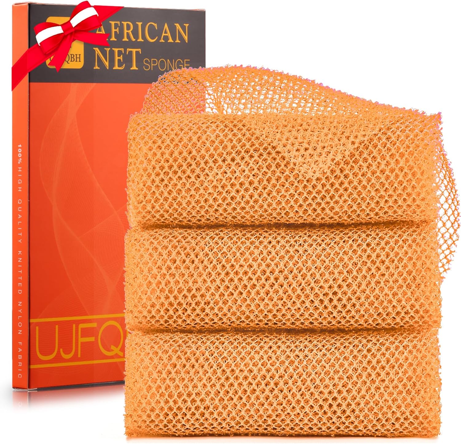 UJFQBH 3 Pieces African Bath Sponge African Net Long Net Bath Sponge Exfoliating Shower Body Scrubber Back Scrubber Skin Smoother
