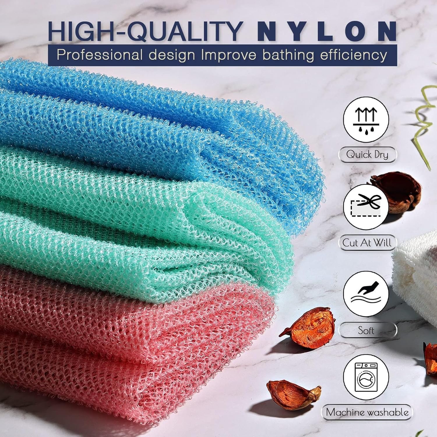 UJFQBH 3 Pieces African Bath Sponge African Net Long Net Bath Sponge Exfoliating Shower Body Scrubber Back Scrubber Skin Smoother