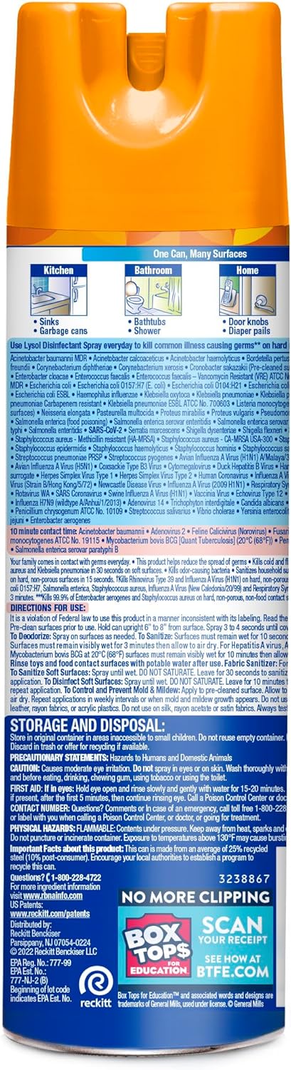 Lysol Disinfectant Spray, Household Essential Cleaning Supplies, Multi-Purpose Room Spray, A