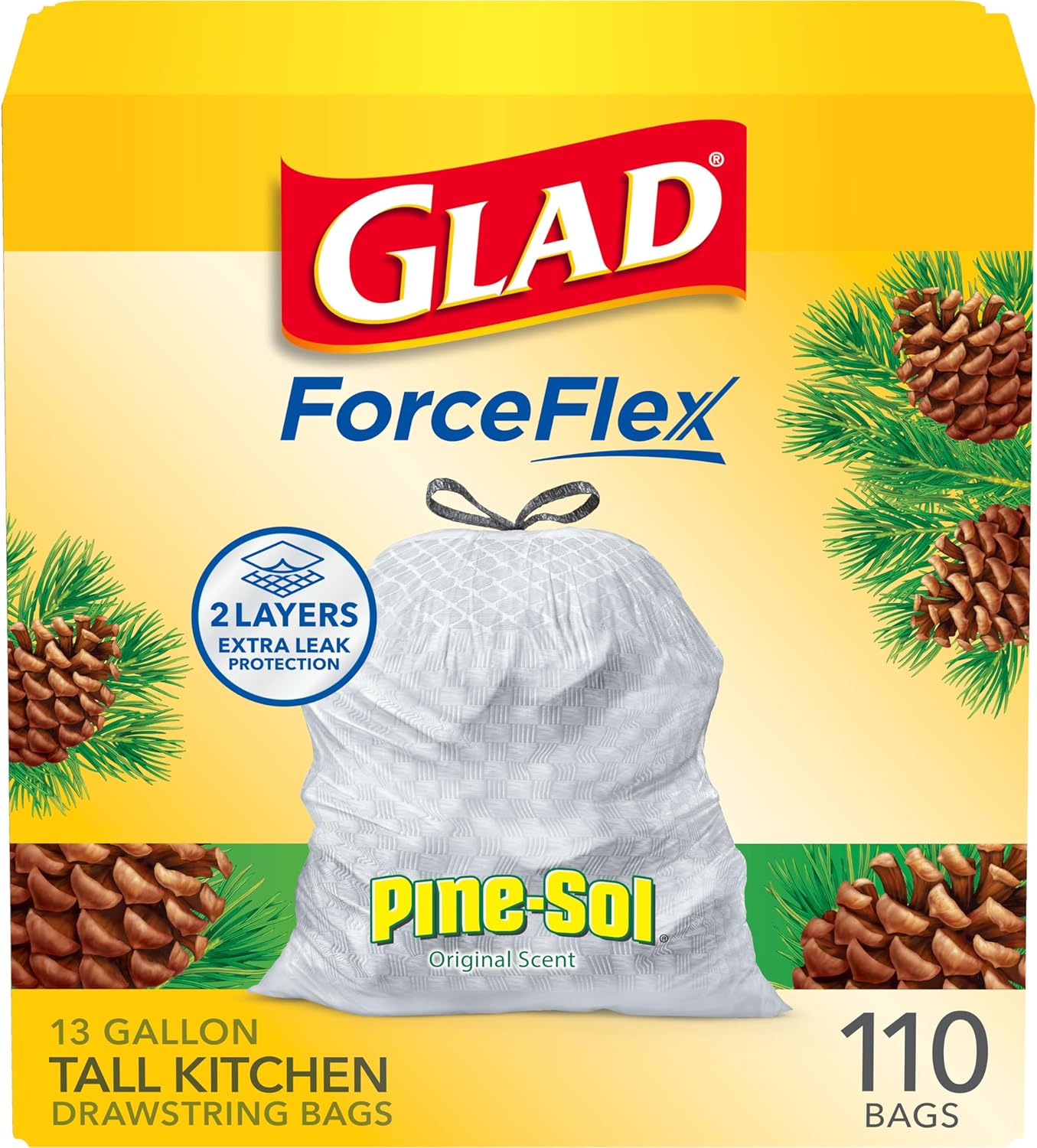 Glad Tall Kitchen Drawstring Trash Bags - Odorshield 13 Gallon White Trash Bag,