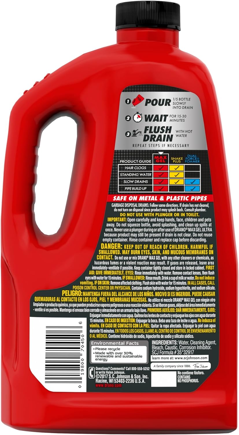 Drano Max Gel Drain Clog Remover and Cleaner for Shower or Sink Drains,