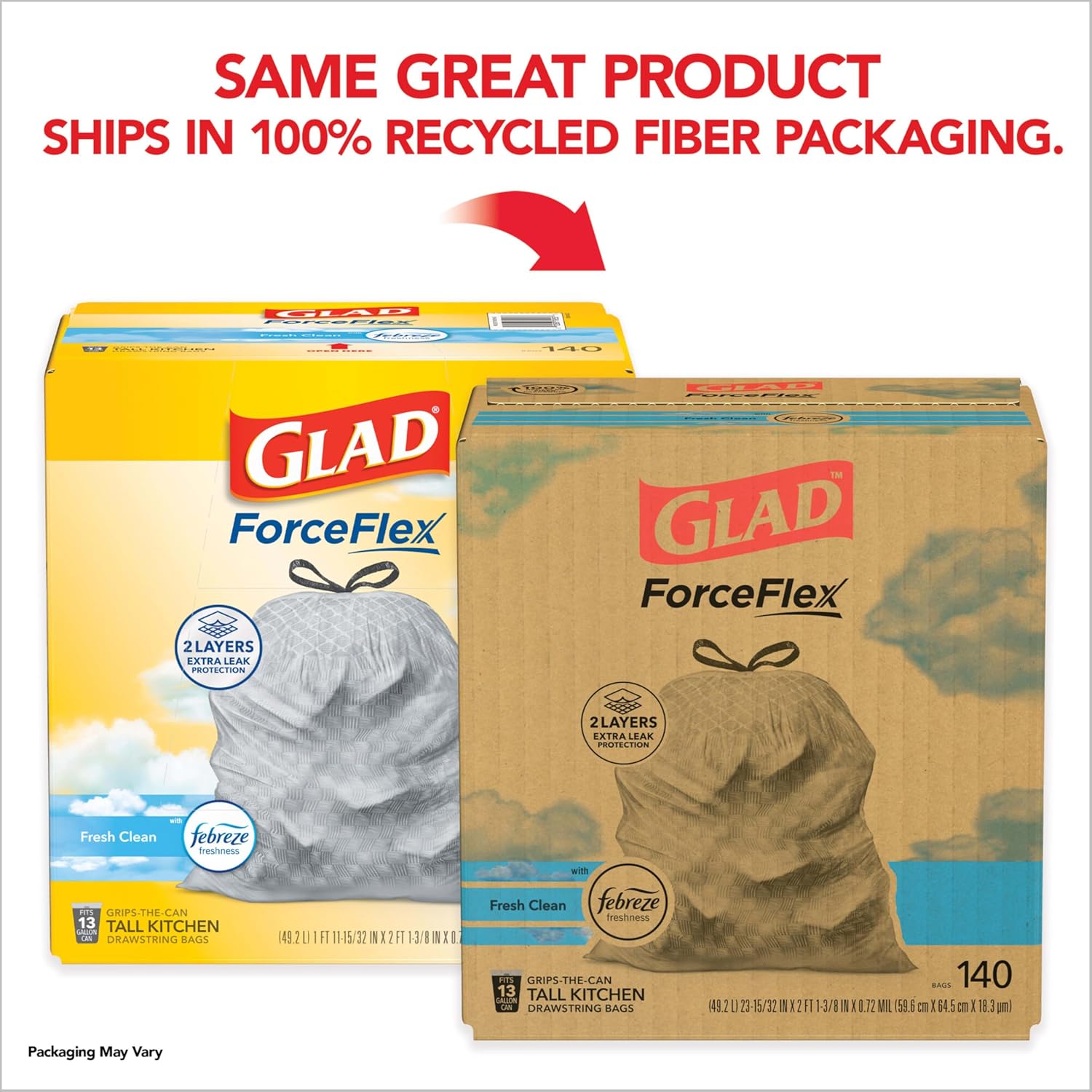 Glad Tall Kitchen Drawstring Trash Bags - Odorshield 13 Gallon White Trash Bag,