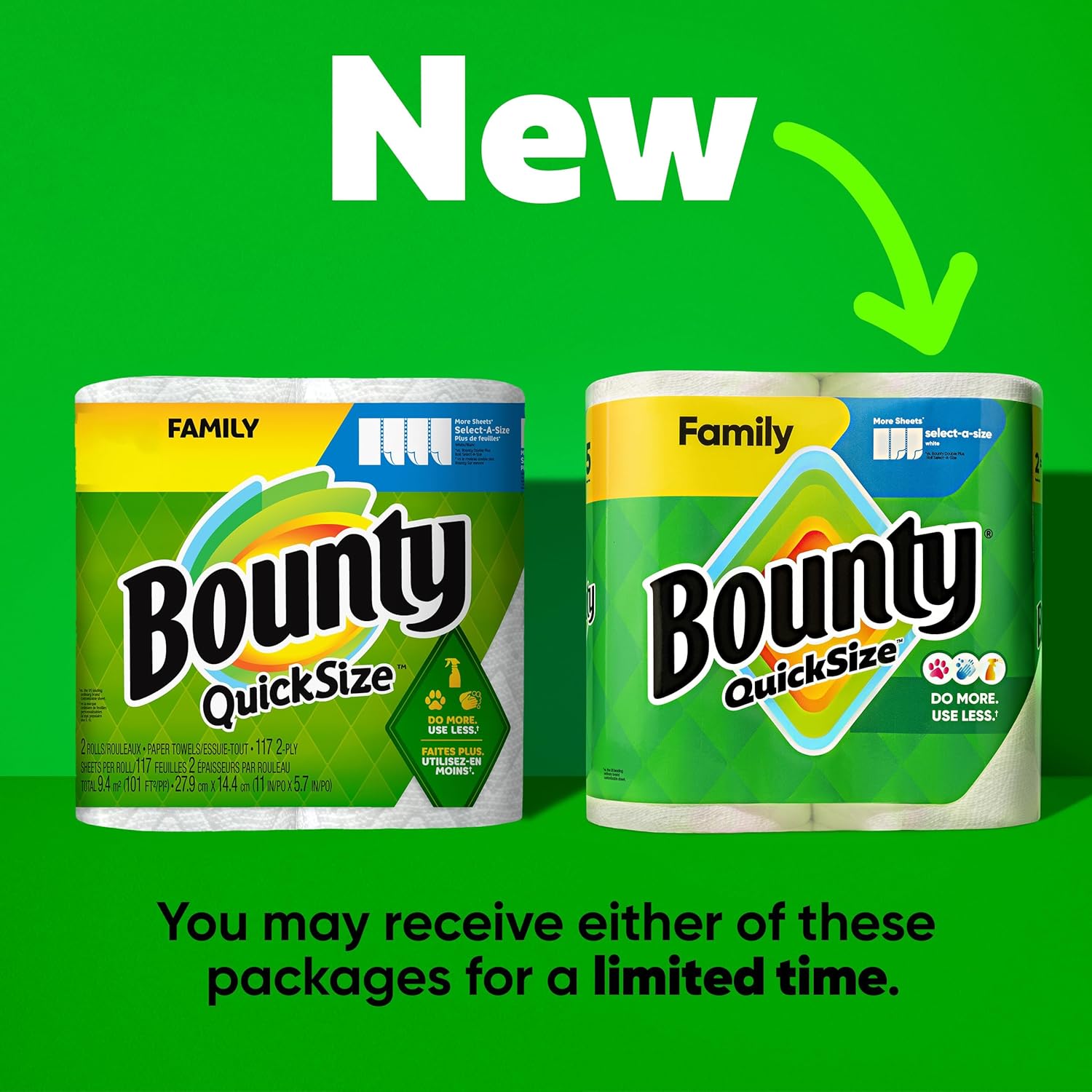 Bounty Quick-Size Paper Towels (Equivalent to 20 Regular Rolls) - Family Pack, White, 8 Rolls
