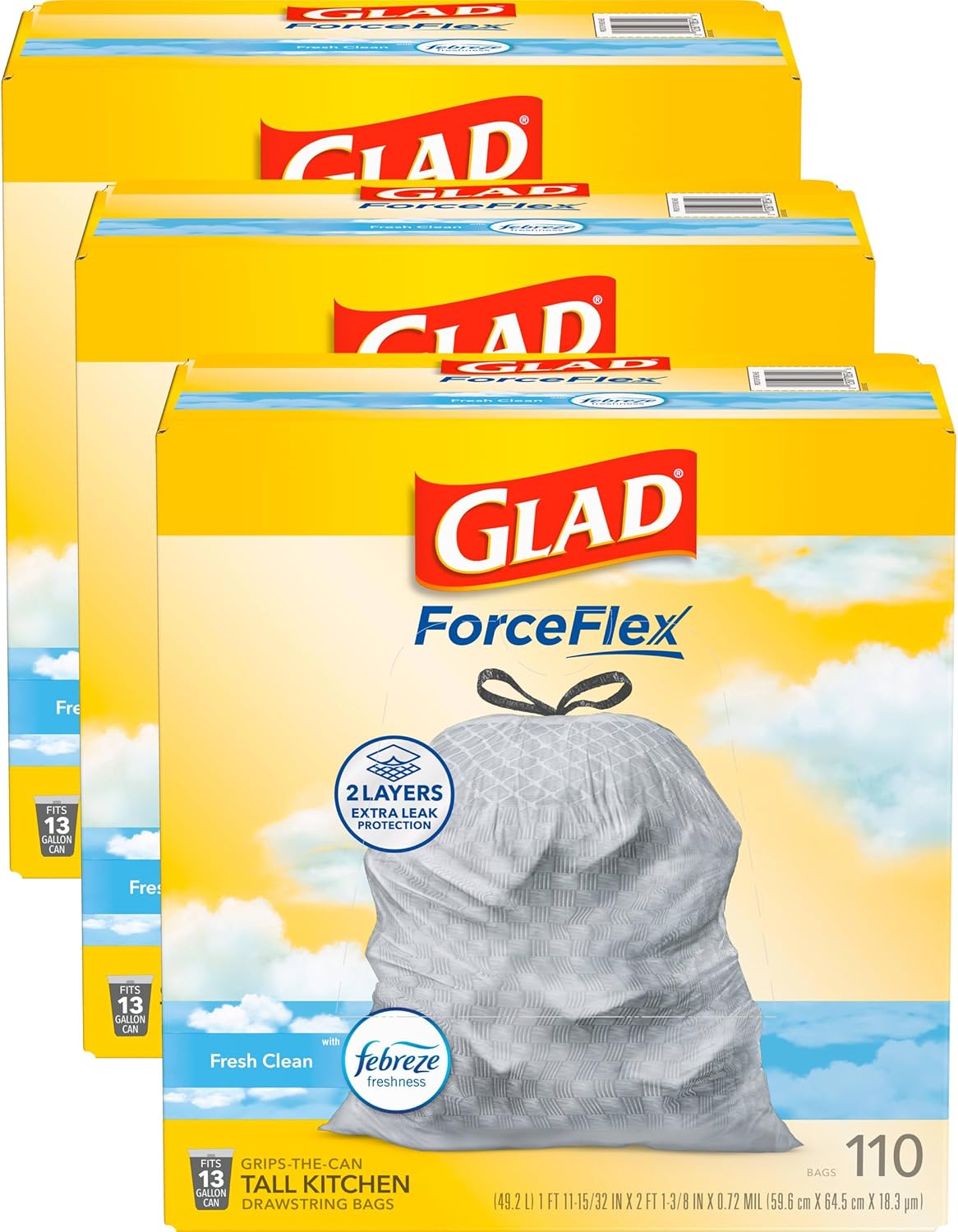 Glad Tall Kitchen Drawstring Trash Bags - Odorshield 13 Gallon White Trash Bag,