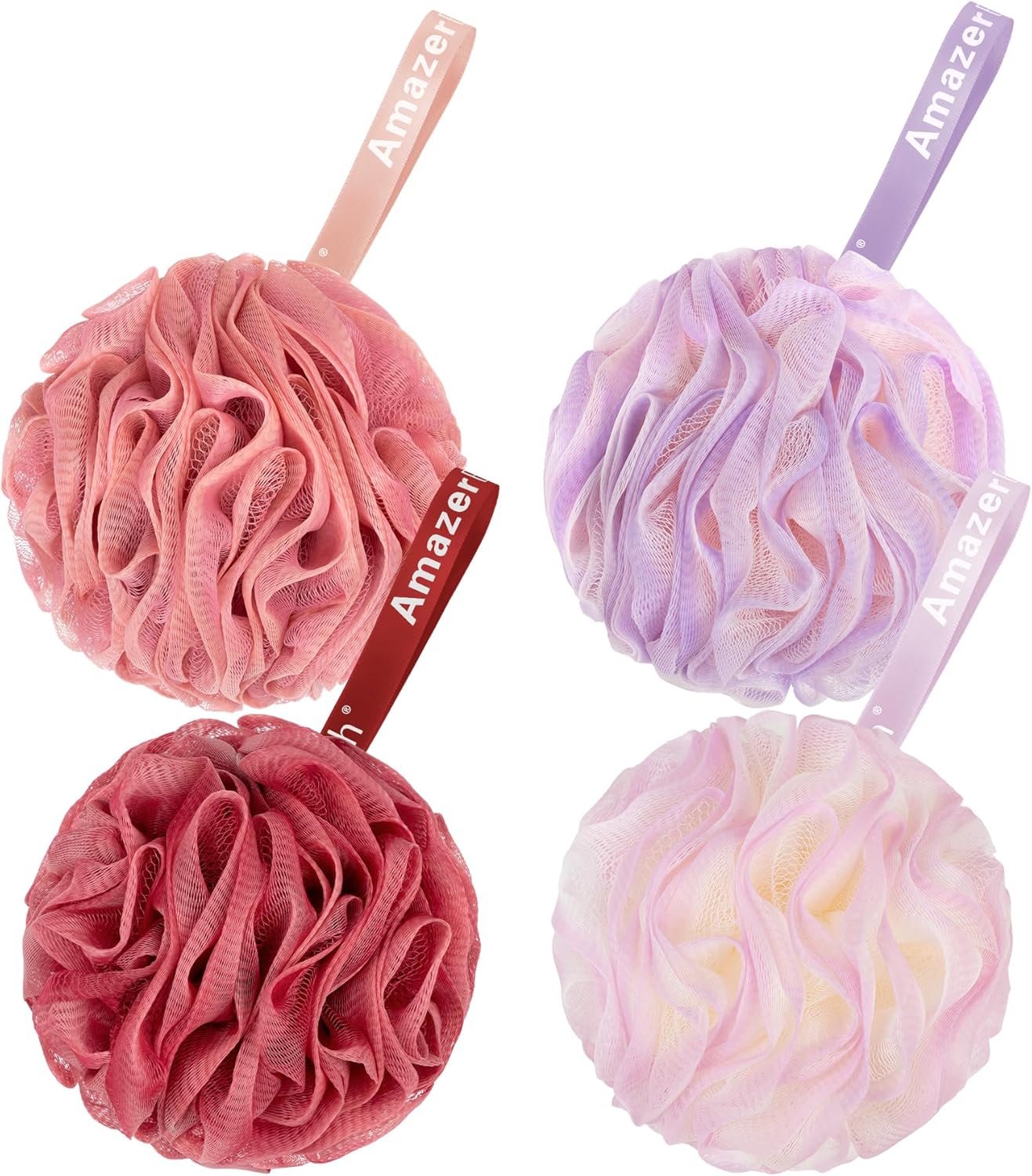 AmazerBath Loofah Sponge 75g/Piece, Exfoliating Bath Sponge Body Scrubber - Loofa Set of 4 Flower Color
