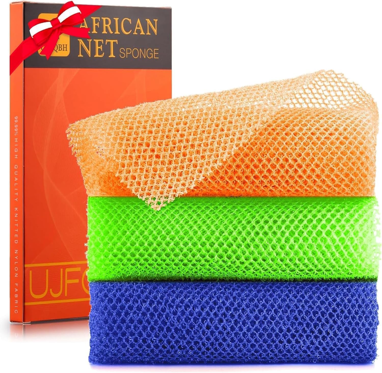 UJFQBH 3 Pieces African Bath Sponge African Net Long Net Bath Sponge Exfoliating Shower Body Scrubber Back Scrubber Skin Smoother