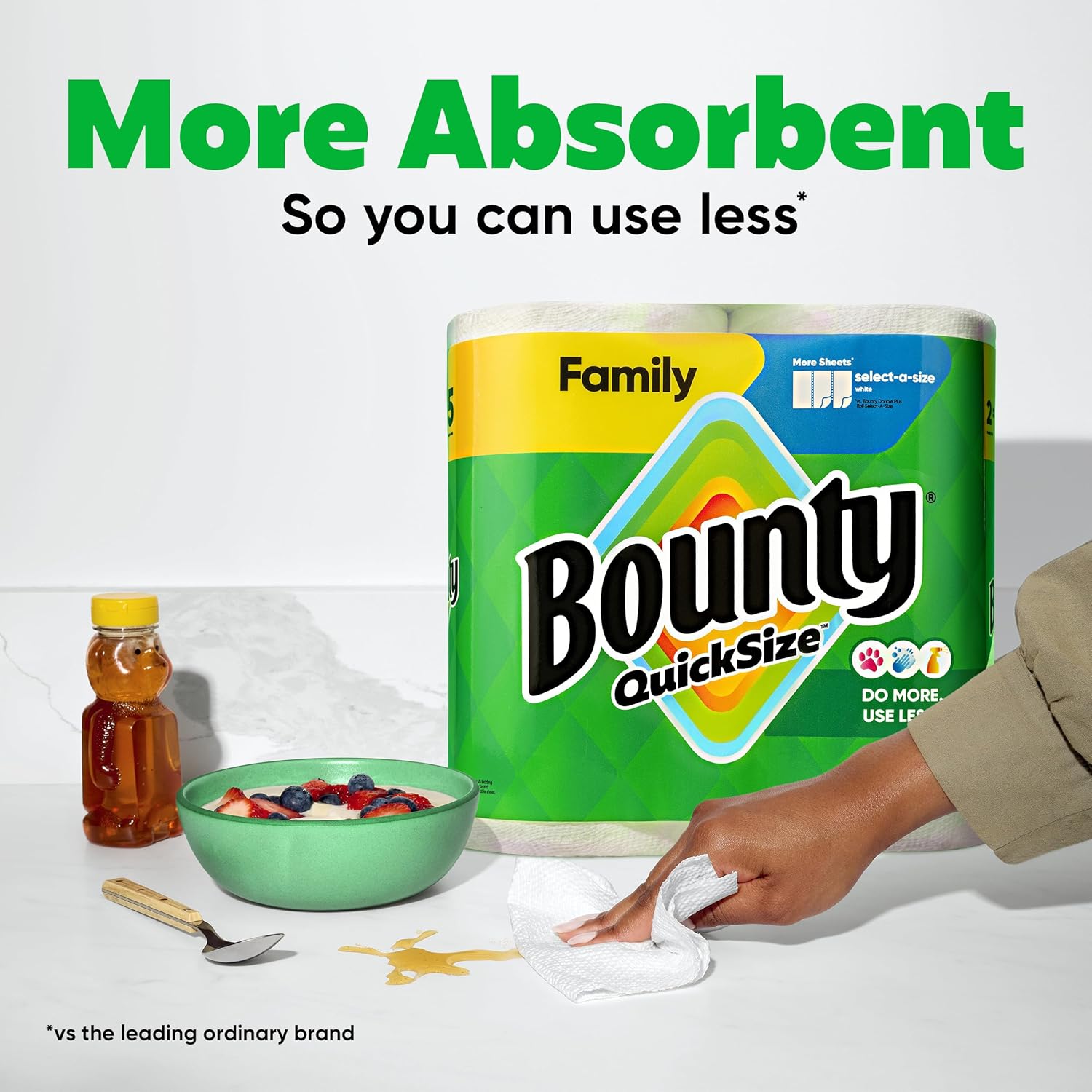 Bounty Quick-Size Paper Towels (Equivalent to 20 Regular Rolls) - Family Pack, White, 8 Rolls