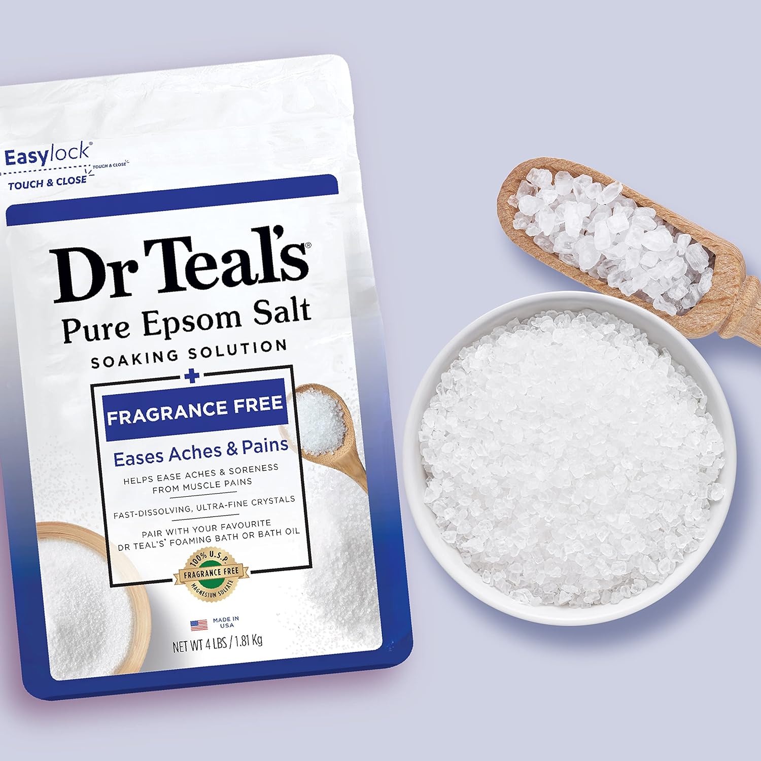 Dr Teal's Epsom Salt Magnesium Soak, Fragrance Free,