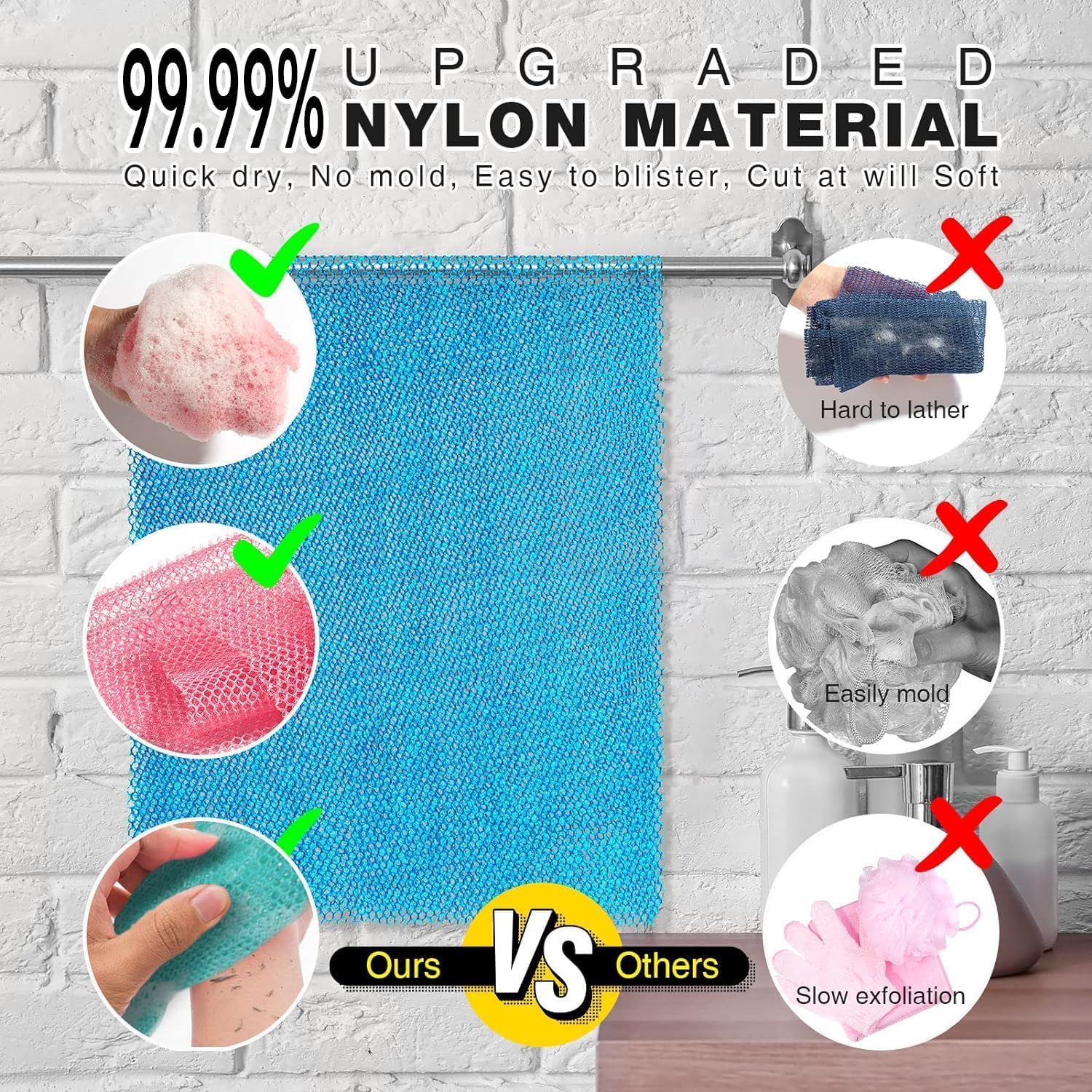UJFQBH 3 Pieces African Bath Sponge African Net Long Net Bath Sponge Exfoliating Shower Body Scrubber Back Scrubber Skin Smoother