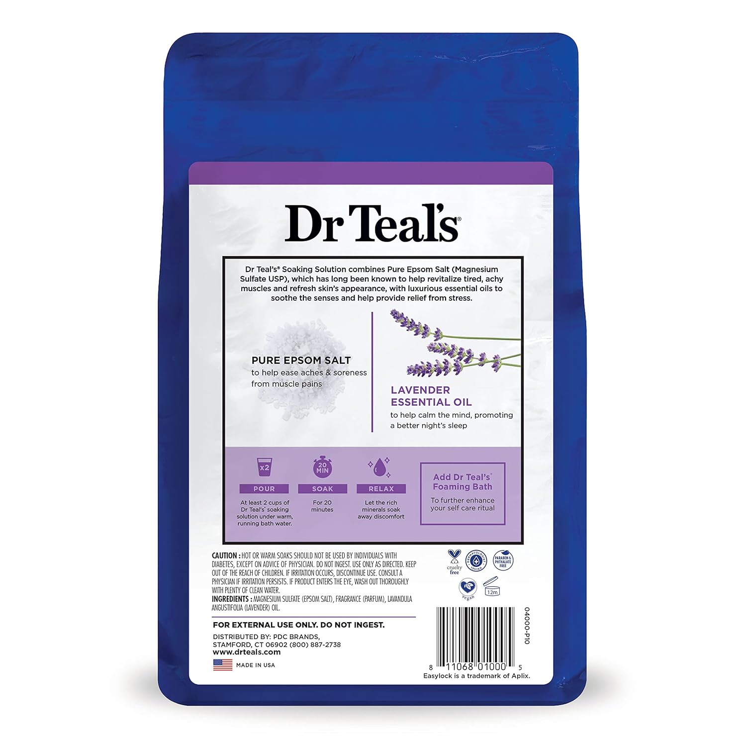 Dr Teal's Epsom Salt Magnesium Soak, Soothe & Sleep with Lavender,