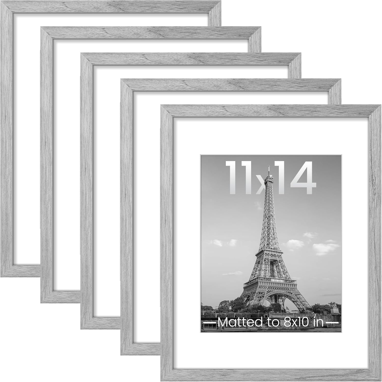 upsimples 8x10 Picture Frame Set of 5, Display Pictures 5x7 with Mat or 8 x 10 Without, Wall Gallery Photo Frames, Black