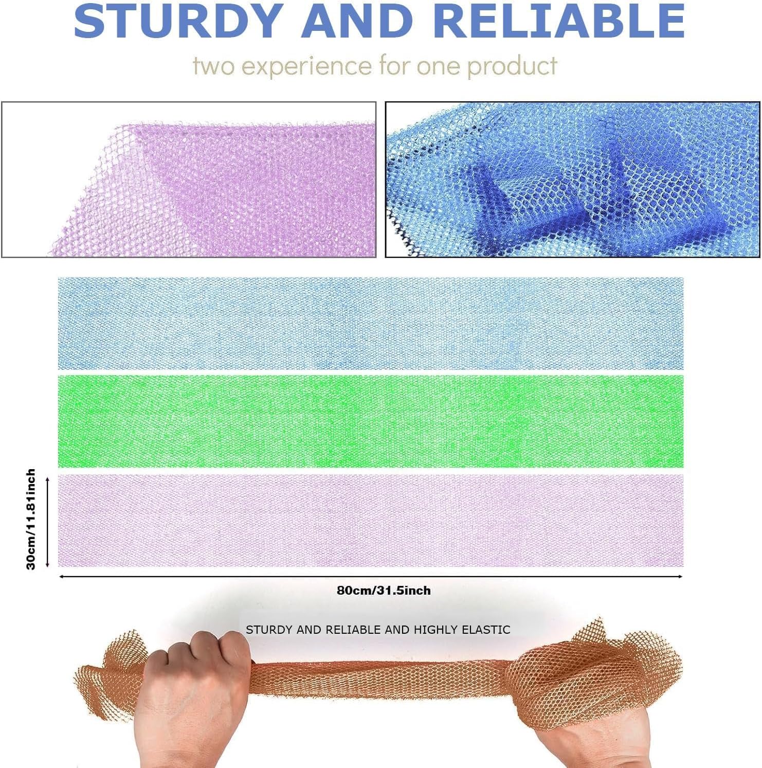UJFQBH 3 Pieces African Bath Sponge African Net Long Net Bath Sponge Exfoliating Shower Body Scrubber Back Scrubber Skin Smoother