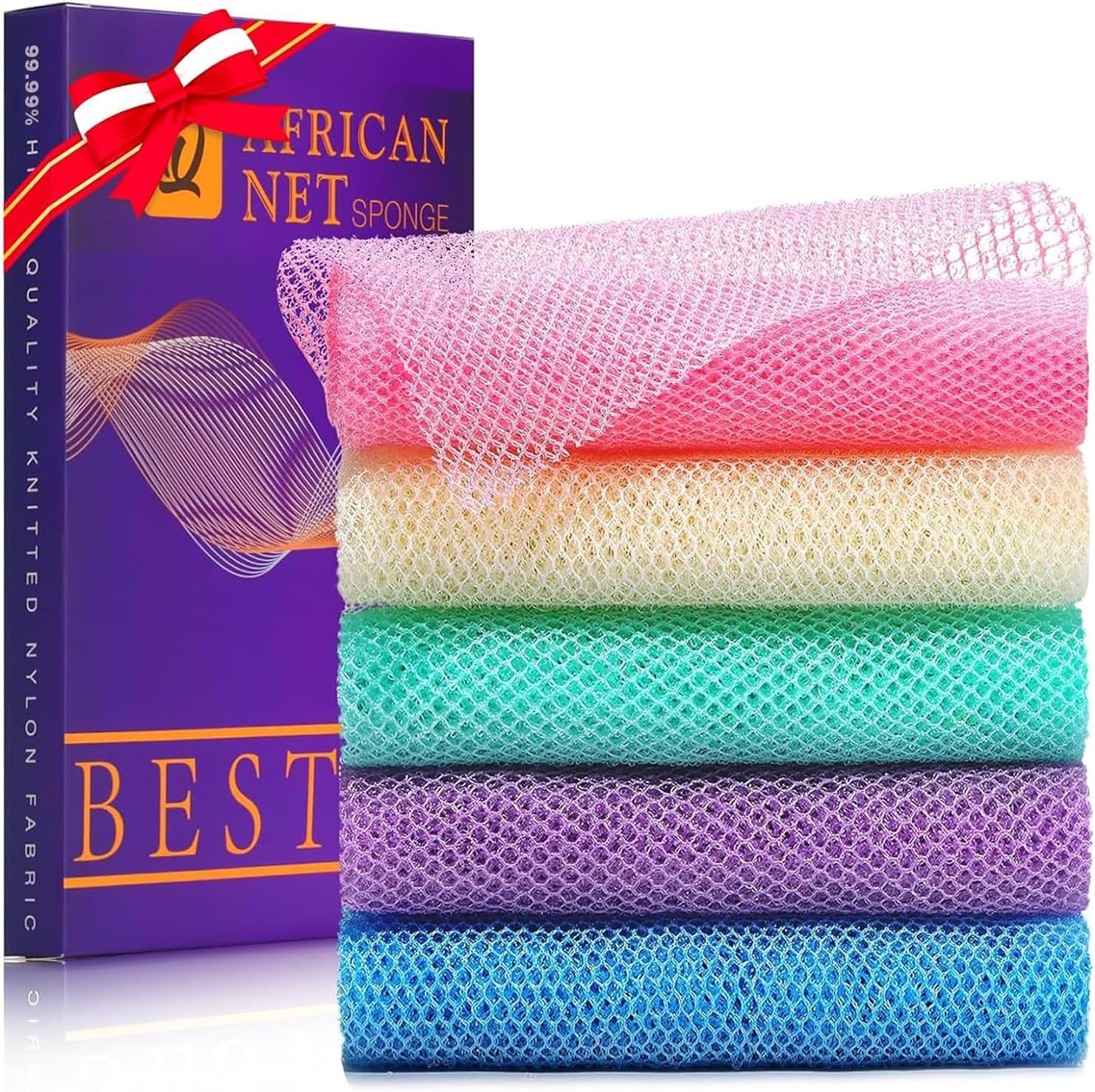UJFQBH 3 Pieces African Bath Sponge African Net Long Net Bath Sponge Exfoliating Shower Body Scrubber Back Scrubber Skin Smoother