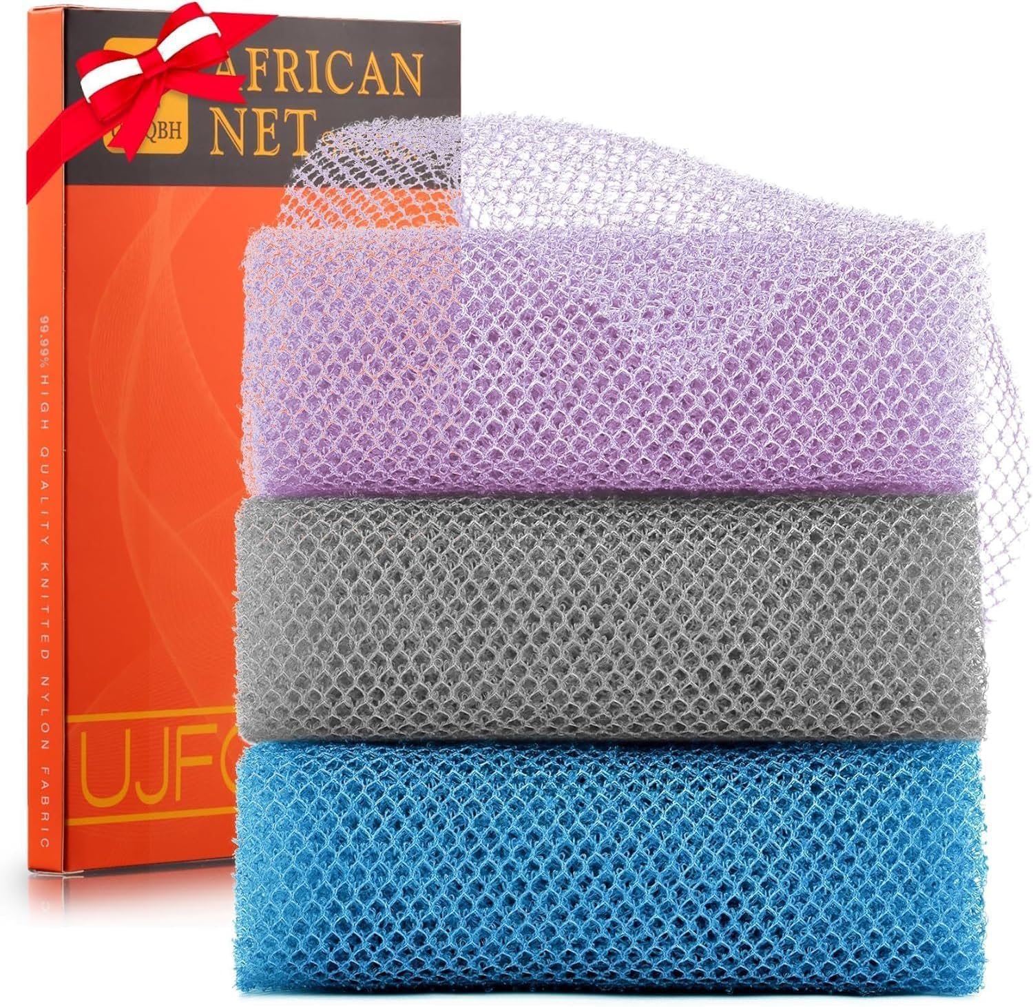 UJFQBH 3 Pieces African Bath Sponge African Net Long Net Bath Sponge Exfoliating Shower Body Scrubber Back Scrubber Skin Smoother