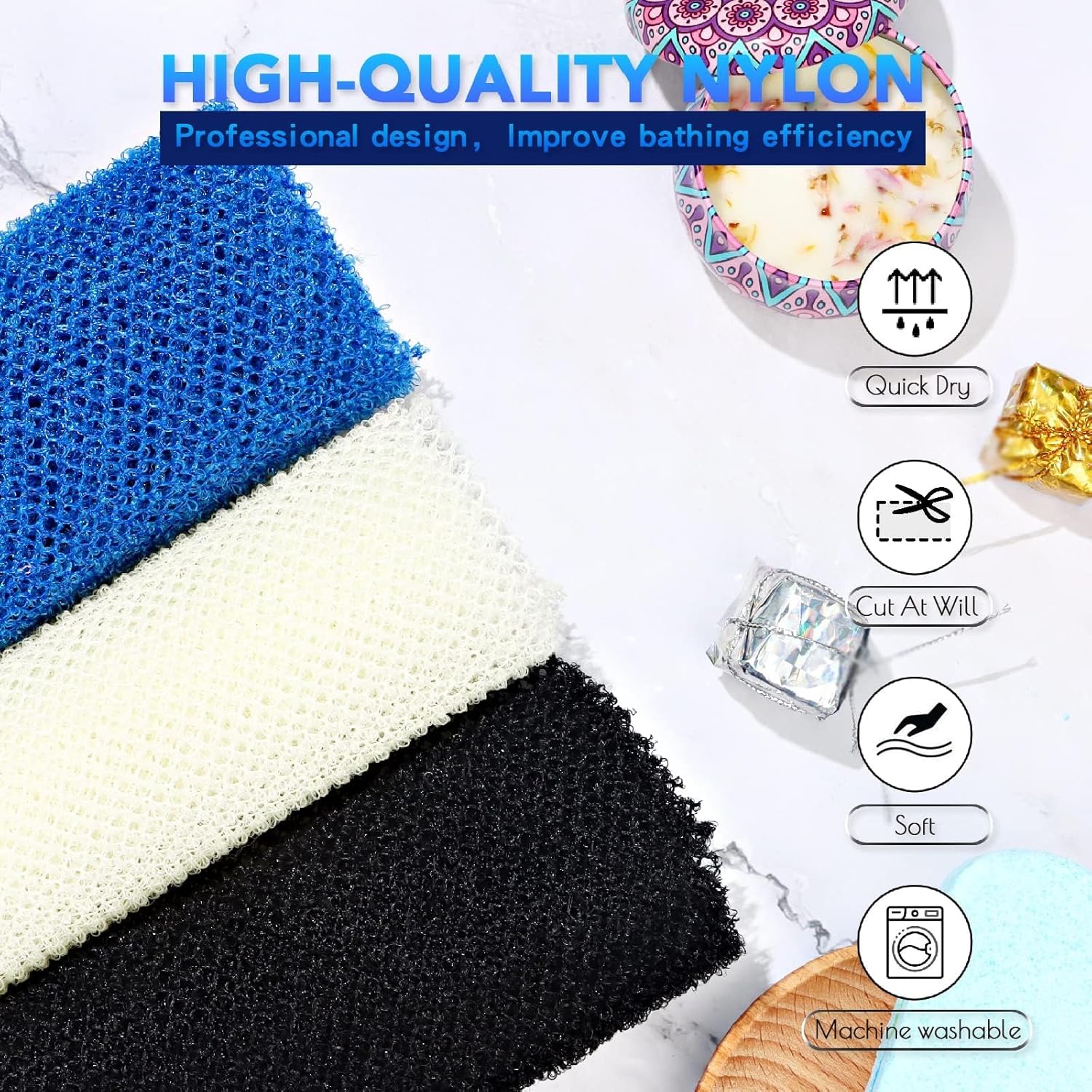 UJFQBH 3 Pieces African Bath Sponge African Net Long Net Bath Sponge Exfoliating Shower Body Scrubber Back Scrubber Skin Smoother