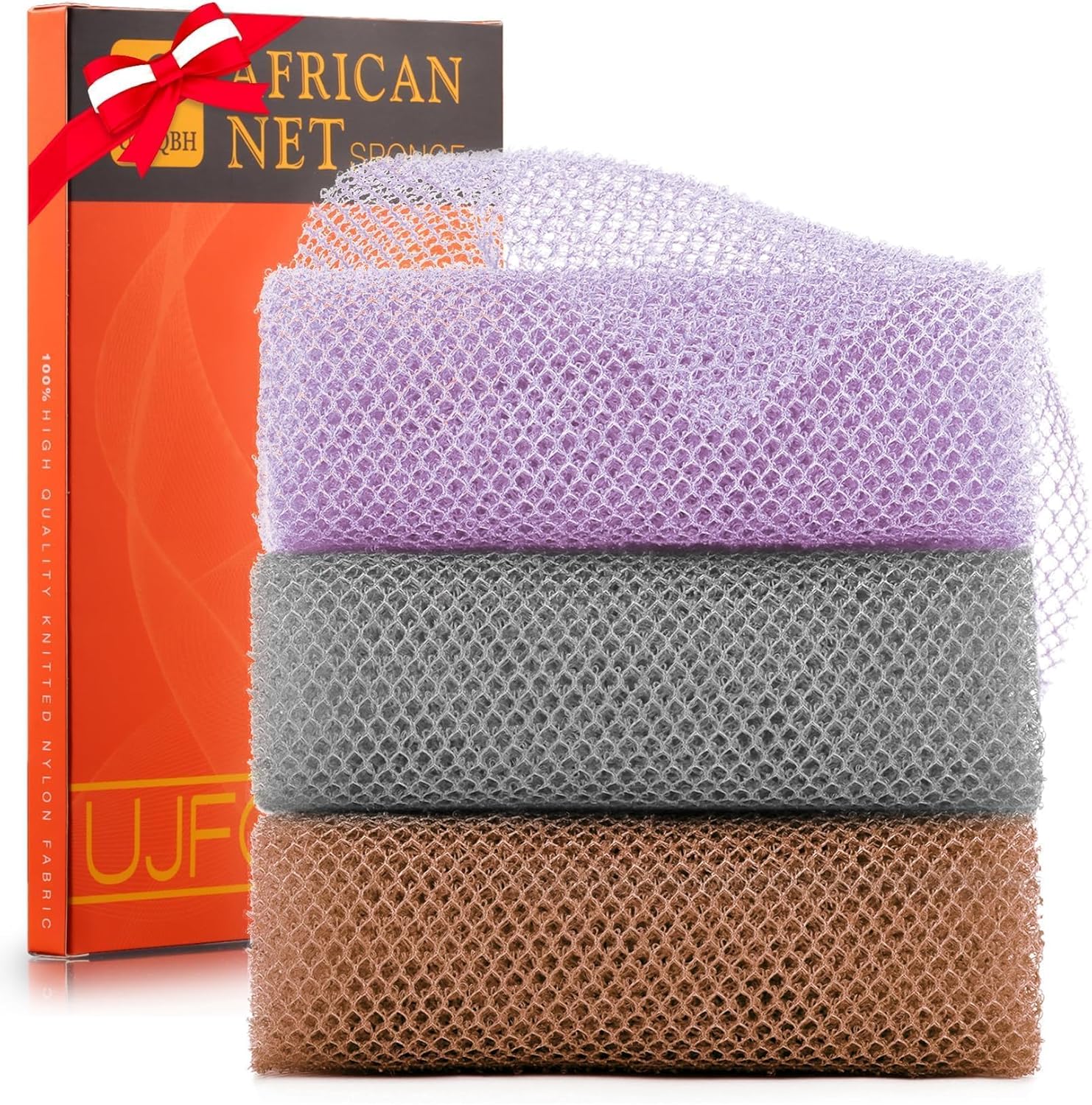 UJFQBH 3 Pieces African Bath Sponge African Net Long Net Bath Sponge Exfoliating Shower Body Scrubber Back Scrubber Skin Smoother