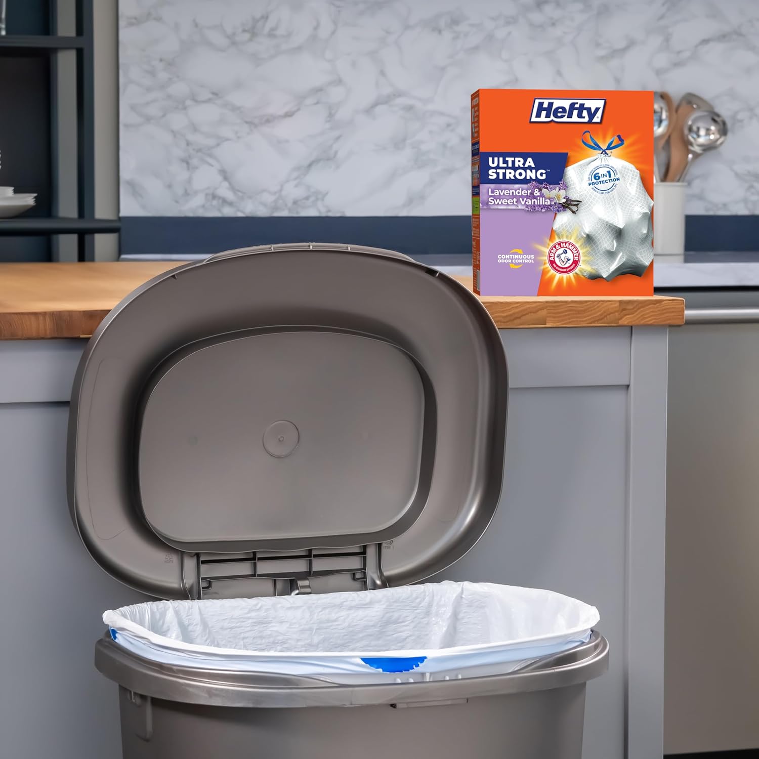 Premium Lavender-Vanilla Kitchen Trash Bags: Hefty, Extra Strong, 13 Gallon, 80 Count