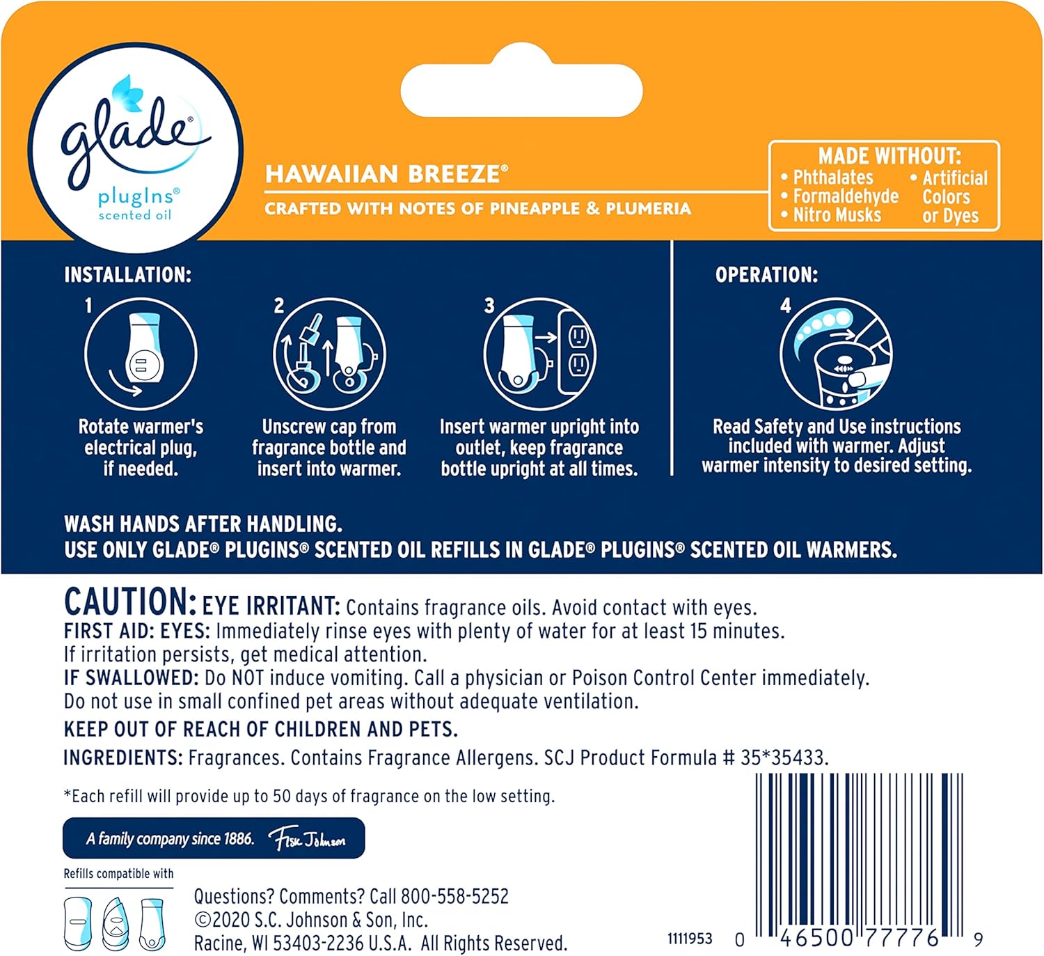 Glade PlugIns Refills Air Freshener, Scented and Essential Oils for Home and Bathroom,