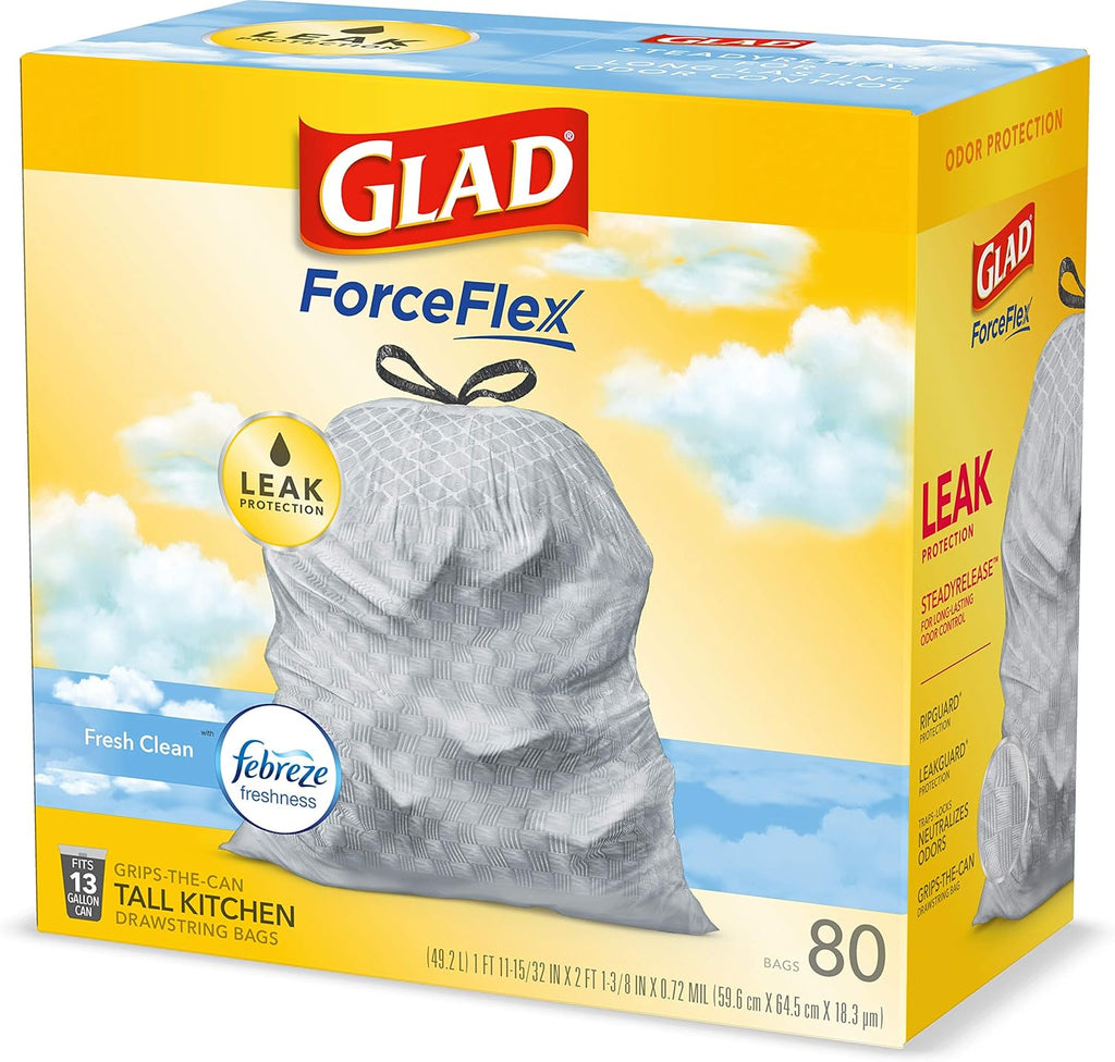 Glad Tall Kitchen Drawstring Trash Bags - Odorshield 13 Gallon White Trash Bag,
