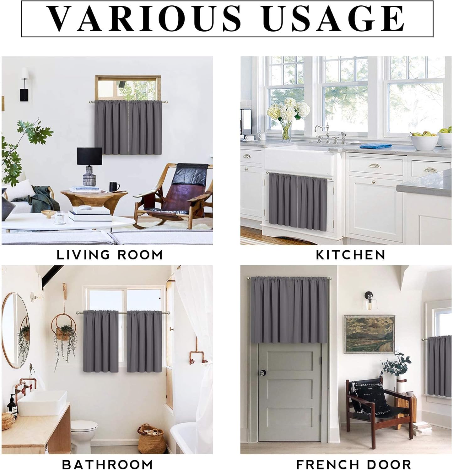 RYB HOME Short Curtains Gray Half Window Curtains for Bedroom