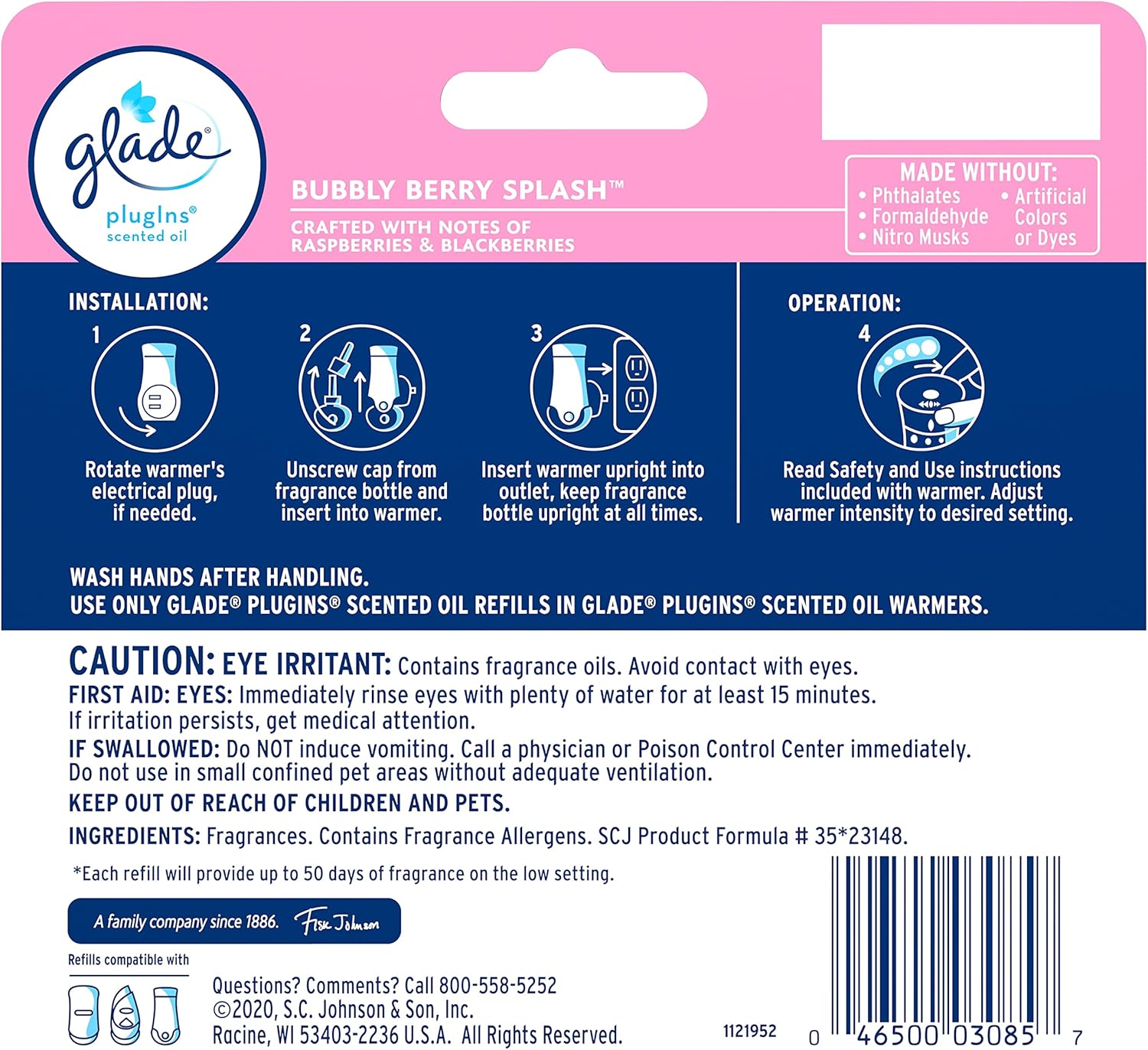 Glade PlugIns Refills Air Freshener, Scented and Essential Oils for Home and Bathroom,