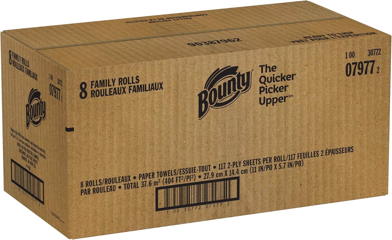 Bounty Quick-Size Paper Towels (Equivalent to 20 Regular Rolls) - Family Pack, White, 8 Rolls