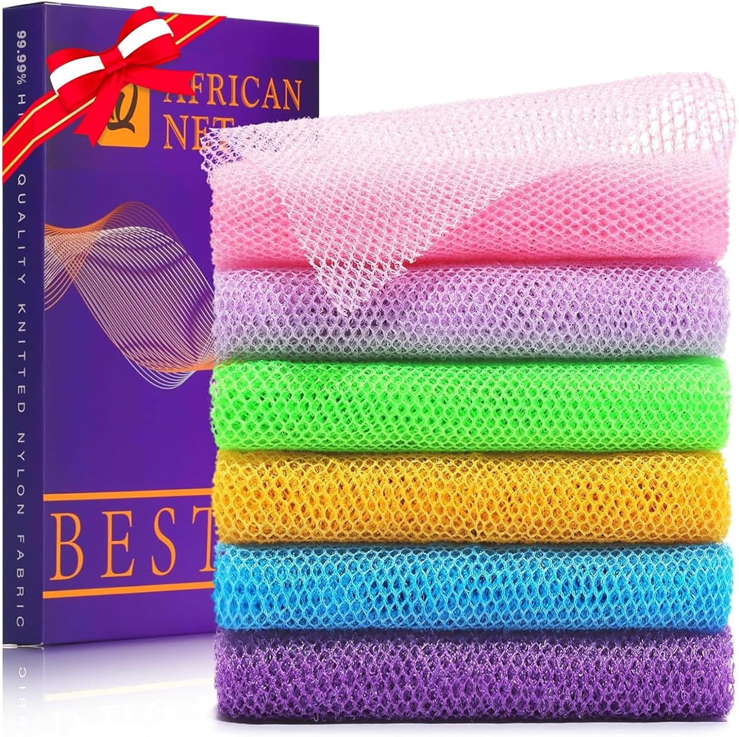 UJFQBH 3 Pieces African Bath Sponge African Net Long Net Bath Sponge Exfoliating Shower Body Scrubber Back Scrubber Skin Smoother