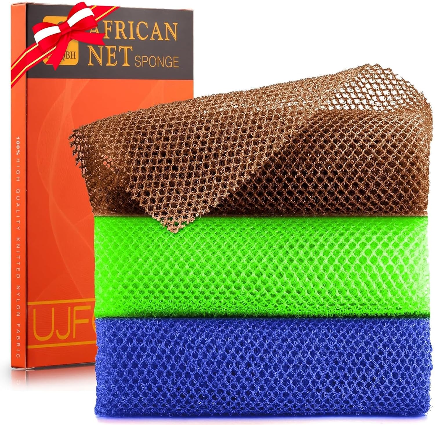 UJFQBH 3 Pieces African Bath Sponge African Net Long Net Bath Sponge Exfoliating Shower Body Scrubber Back Scrubber Skin Smoother