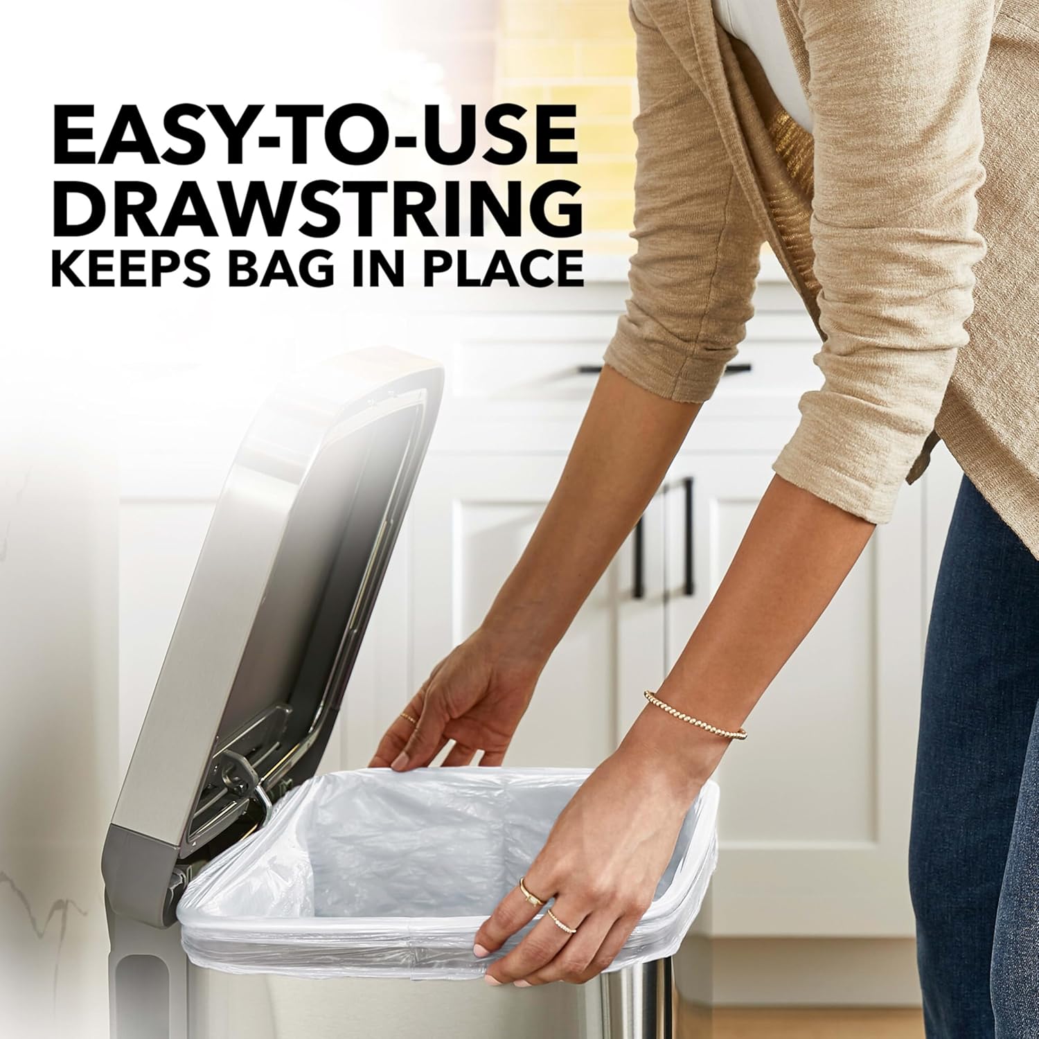 Glad Tall Kitchen Drawstring Trash Bags - Odorshield 13 Gallon White Trash Bag,