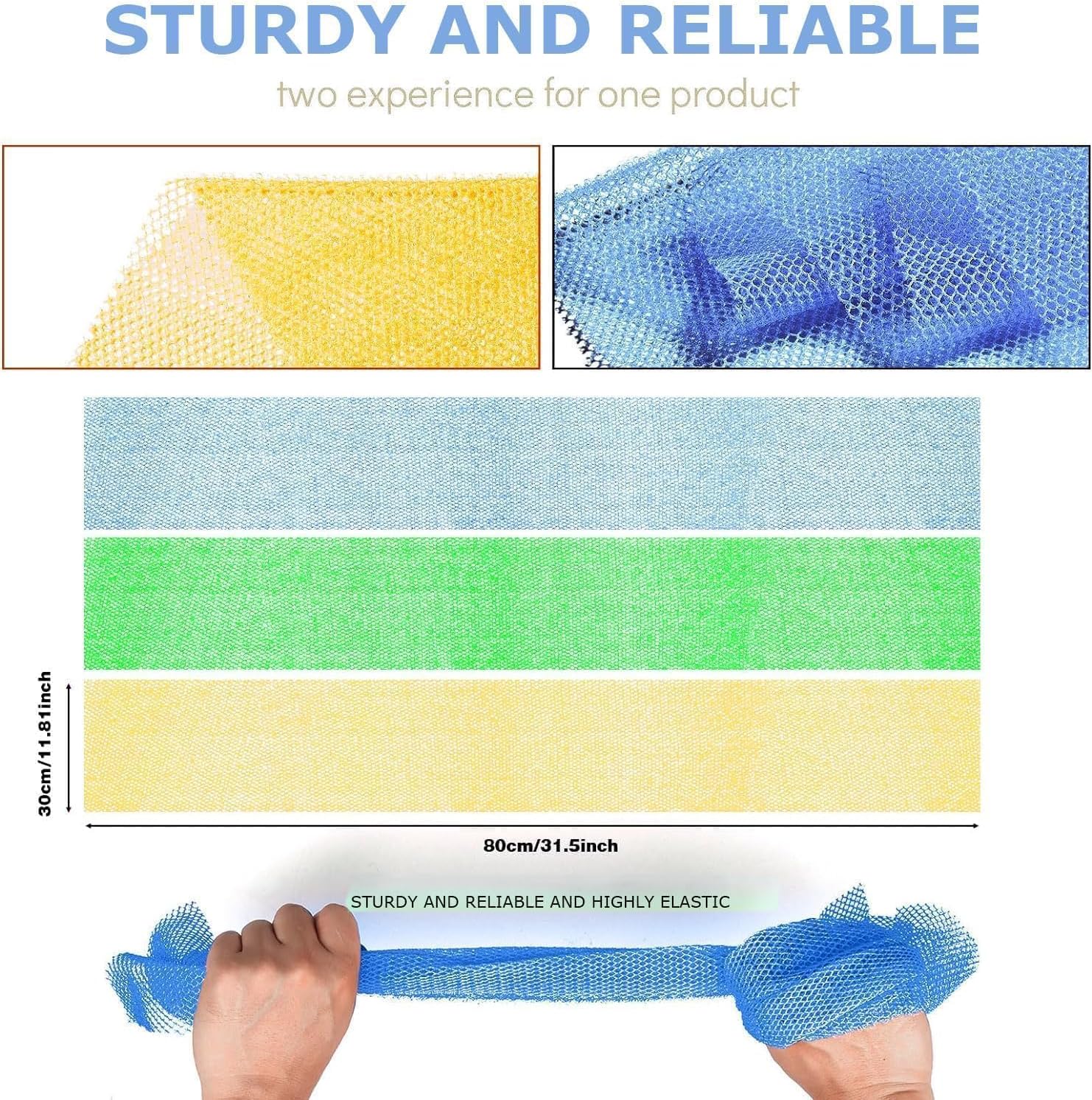 UJFQBH 3 Pieces African Bath Sponge African Net Long Net Bath Sponge Exfoliating Shower Body Scrubber Back Scrubber Skin Smoother