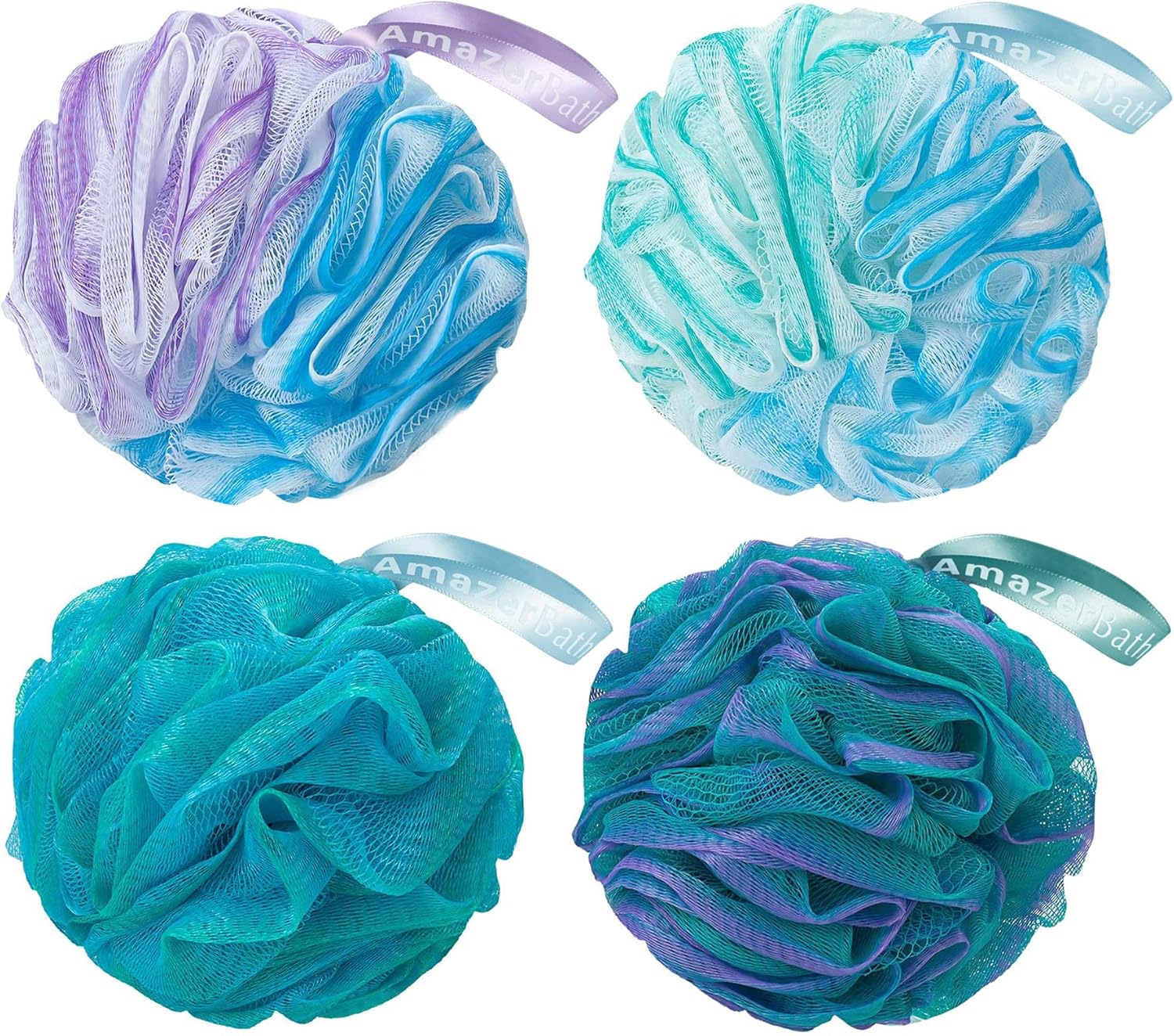 AmazerBath Loofah Sponge 75g/Piece, Exfoliating Bath Sponge Body Scrubber - Loofa Set of 4 Flower Color
