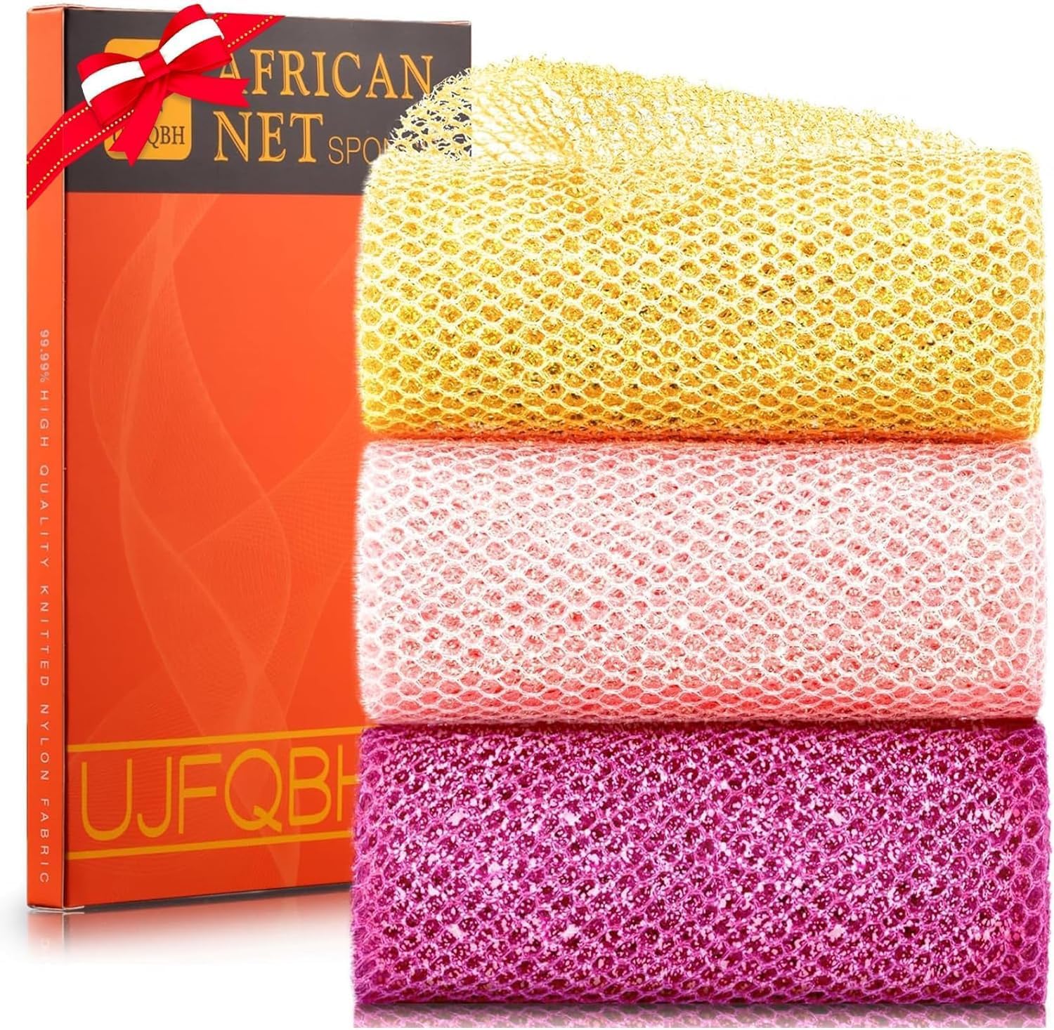 UJFQBH 3 Pieces African Bath Sponge African Net Long Net Bath Sponge Exfoliating Shower Body Scrubber Back Scrubber Skin Smoother