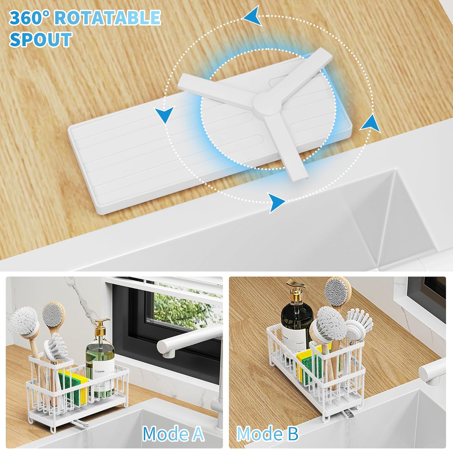 Cisily Black Sponge Holder for Kitchen Sink, Sink Caddy Organizer with High Brush Holder,