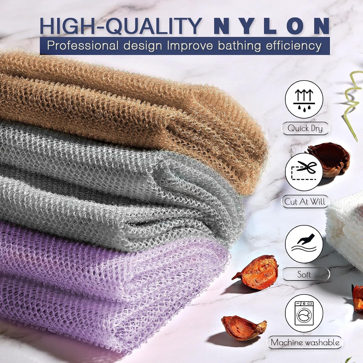 UJFQBH 3 Pieces African Bath Sponge African Net Long Net Bath Sponge Exfoliating Shower Body Scrubber Back Scrubber Skin Smoother