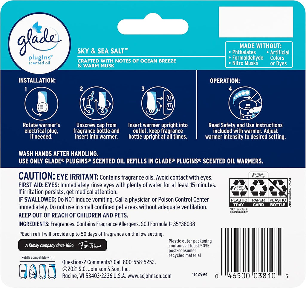 Glade PlugIns Refills Air Freshener, Scented and Essential Oils for Home and Bathroom,