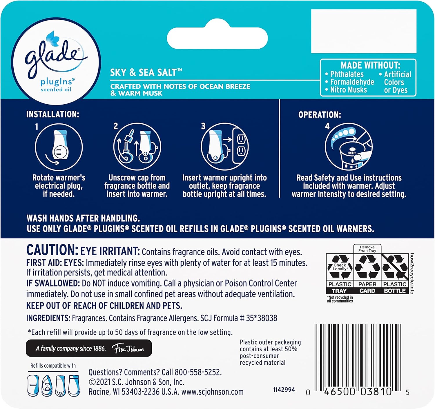Glade PlugIns Refills Air Freshener, Scented and Essential Oils for Home and Bathroom,