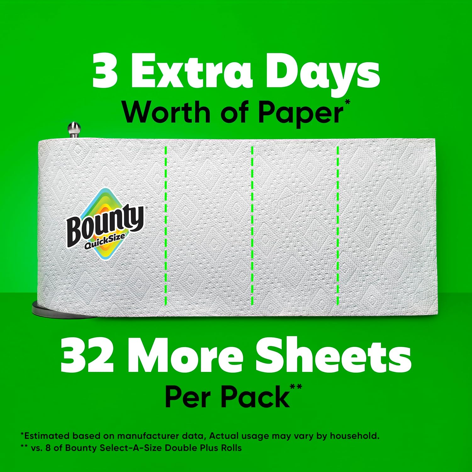 Bounty Quick-Size Paper Towels (Equivalent to 20 Regular Rolls) - Family Pack, White, 8 Rolls