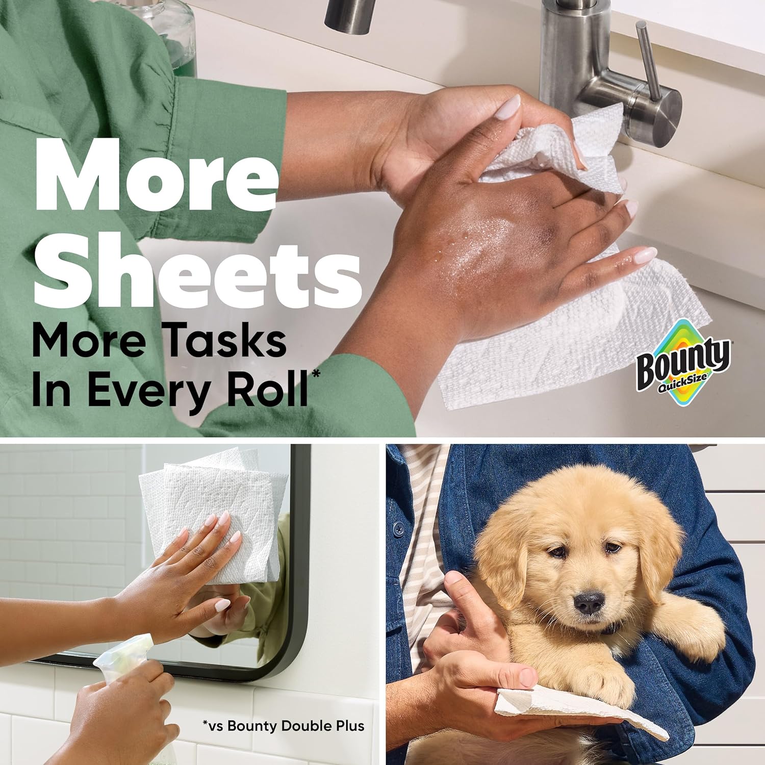 Bounty Quick-Size Paper Towels (Equivalent to 20 Regular Rolls) - Family Pack, White, 8 Rolls
