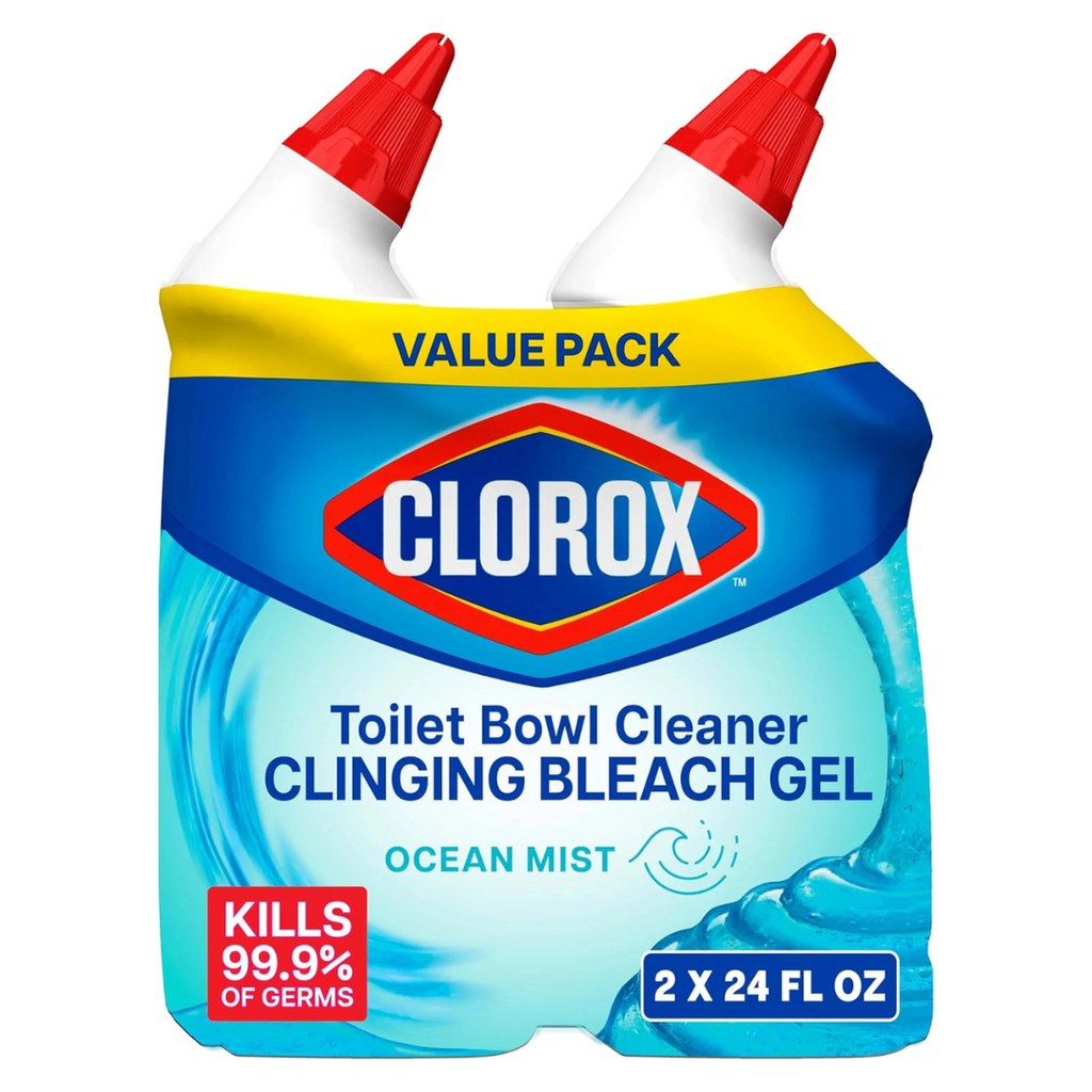 Clorox Toilet Bowl Cleaner, Clinging Bleach Gel, Ocean Mist - 24 Ounces, Pack of 2