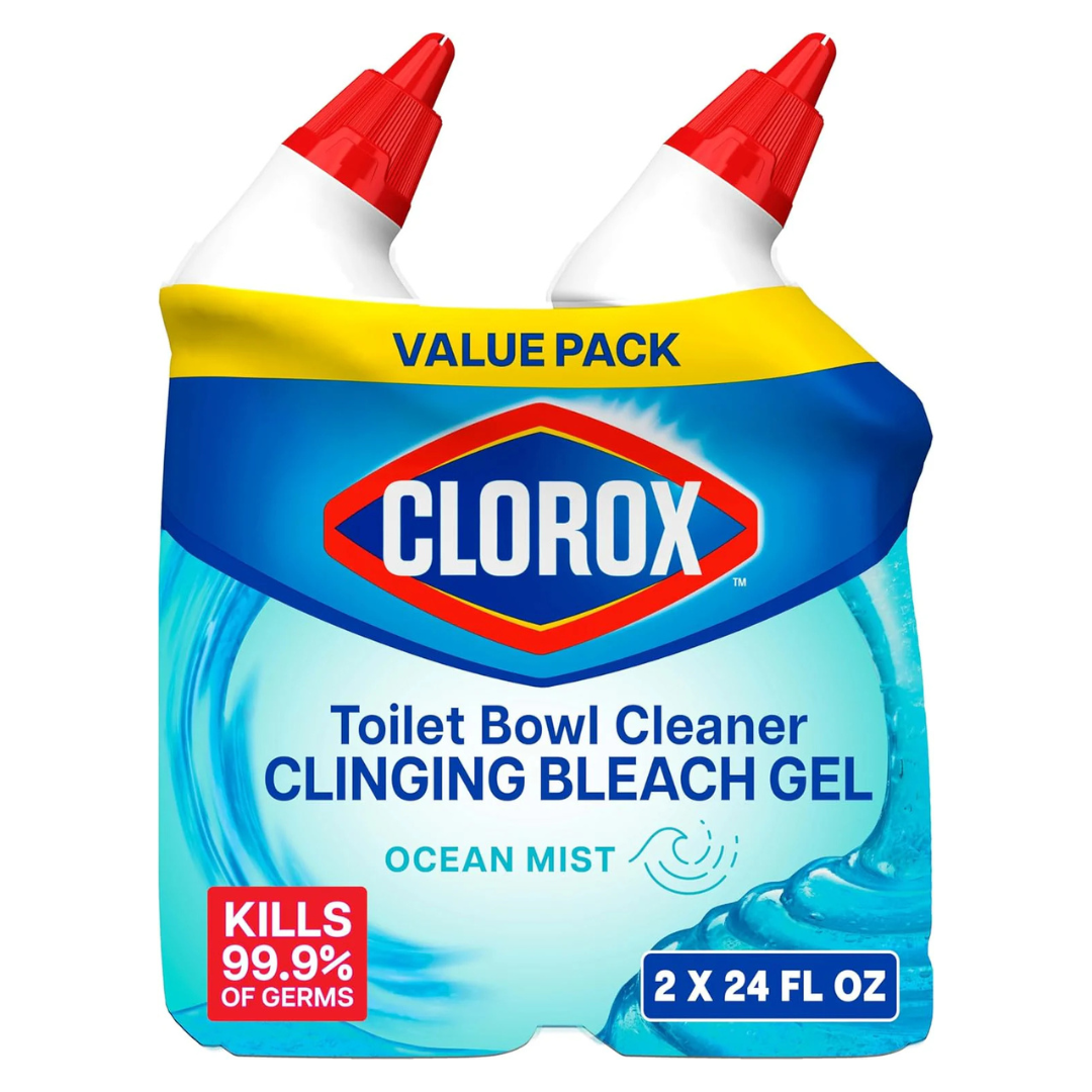 Clorox Toilet Bowl Cleaner, Clinging Bleach Gel, Ocean Mist - 24 Ounces, Pack of 2