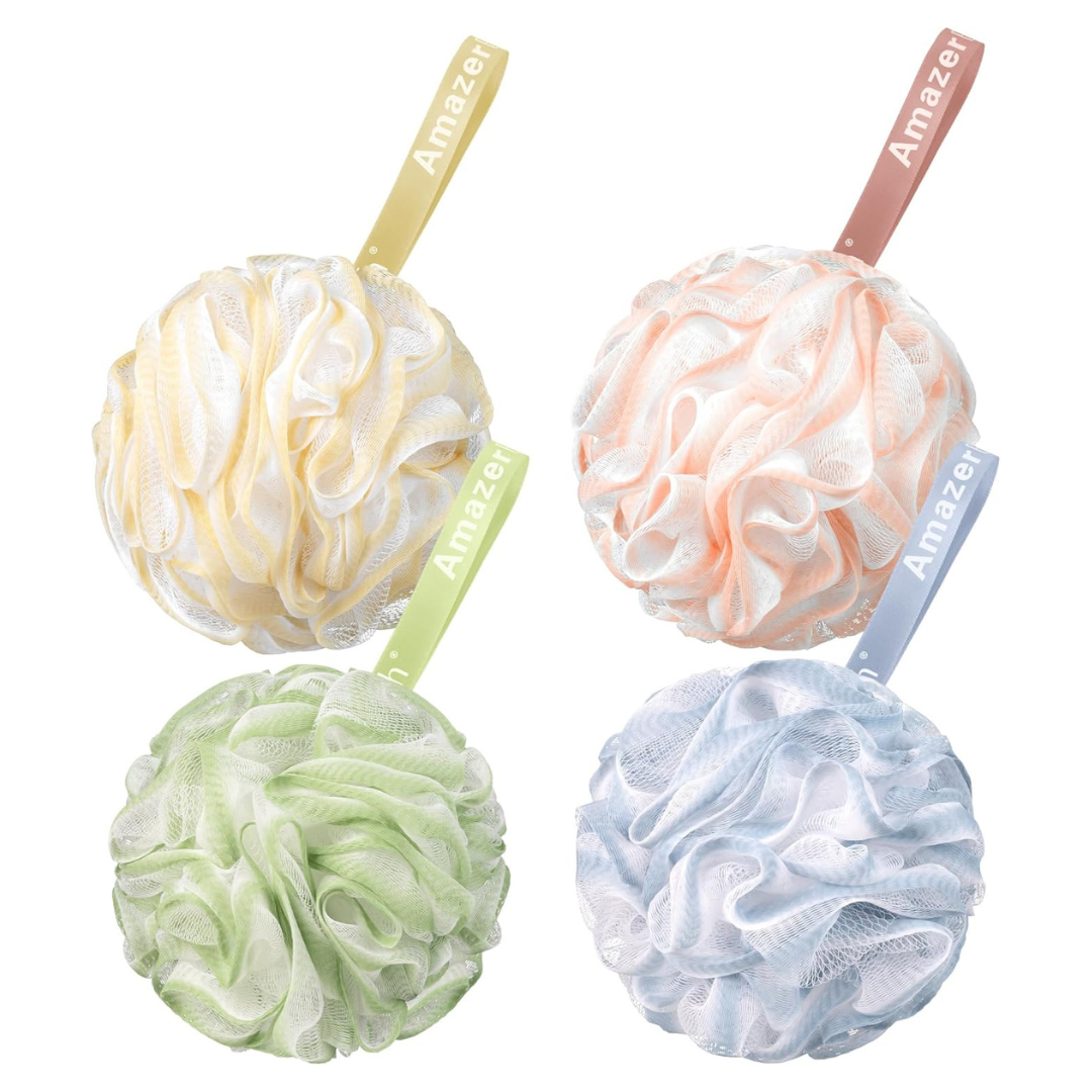 AmazerBath Loofah Sponge 75g/Piece, Exfoliating Bath Sponge Body Scrubber - Loofa Set of 4 Flower Color
