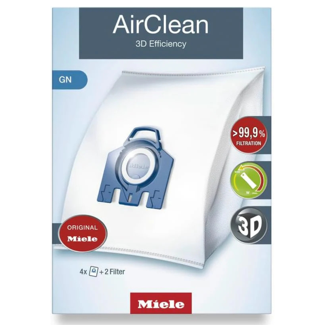 Miele 10123210 AirClean 3D Efficiency Dust Bag, Type GN, 4 Bags & 2 Filters, White